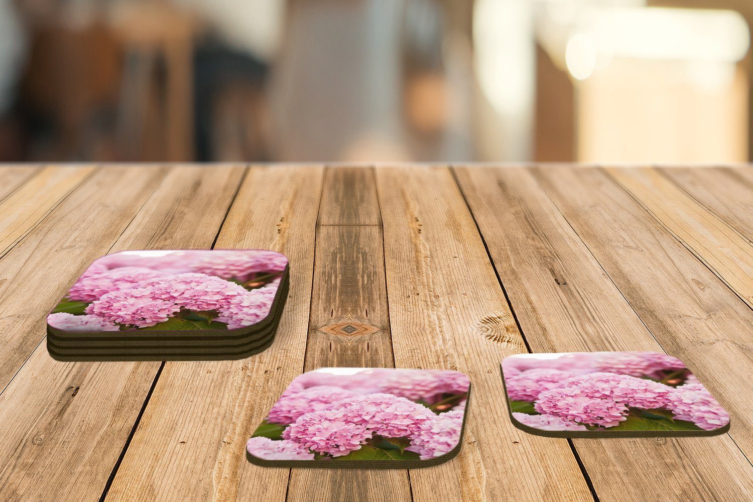 Zubehör MuchoWow Hortensie, 6-tlg., Tischuntersetzer, - Gläser, Busch Glasuntersetzer, Untersetzer, Rosa Tasse - Glasuntersetzer für - Korkuntersetzer, Blumen