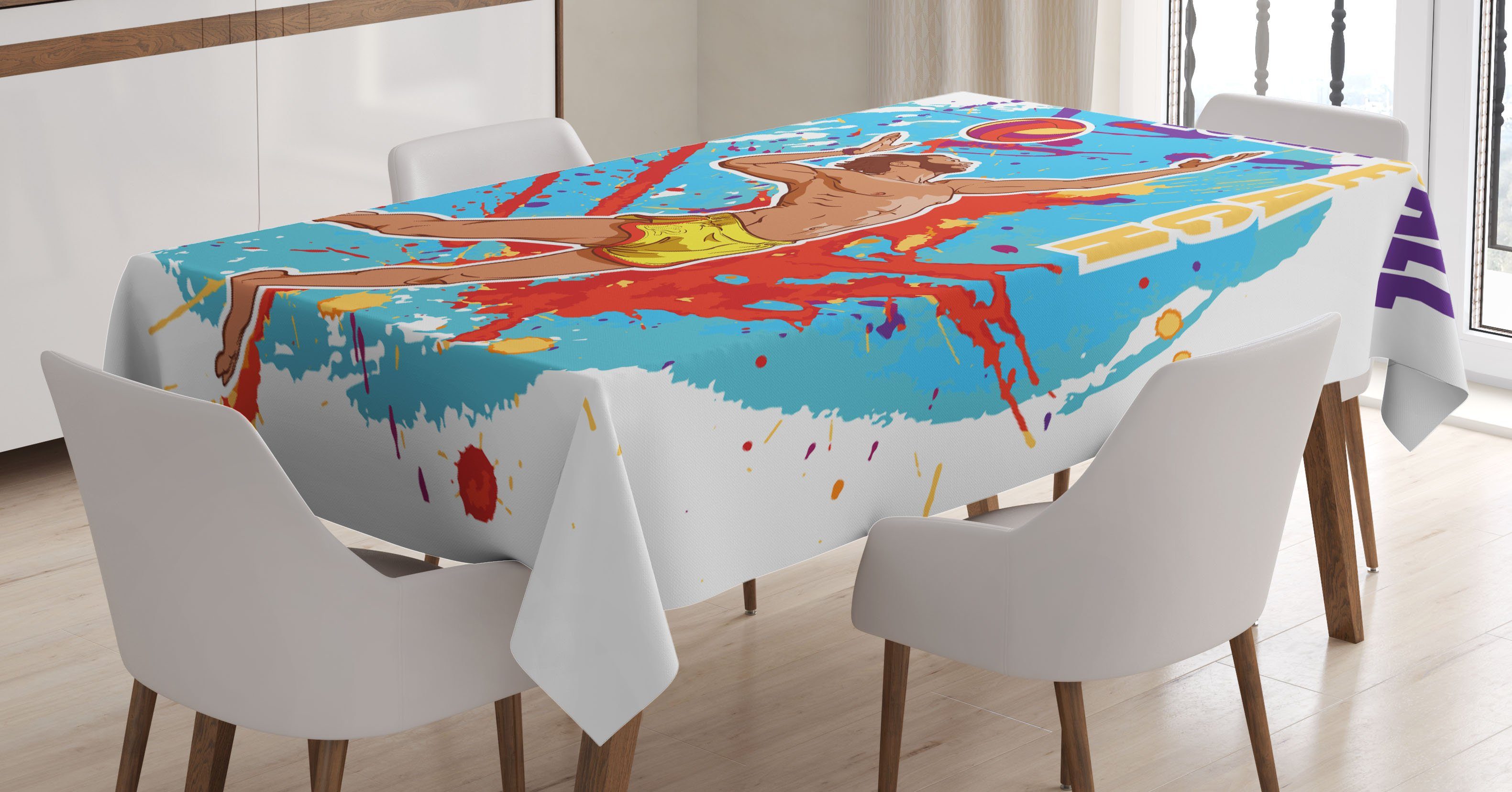Abakuhaus Tischdecke Farbfest Waschbar Für den Außen Bereich geeignet Klare Farben, Himmelblau und Rot Ball in Strand