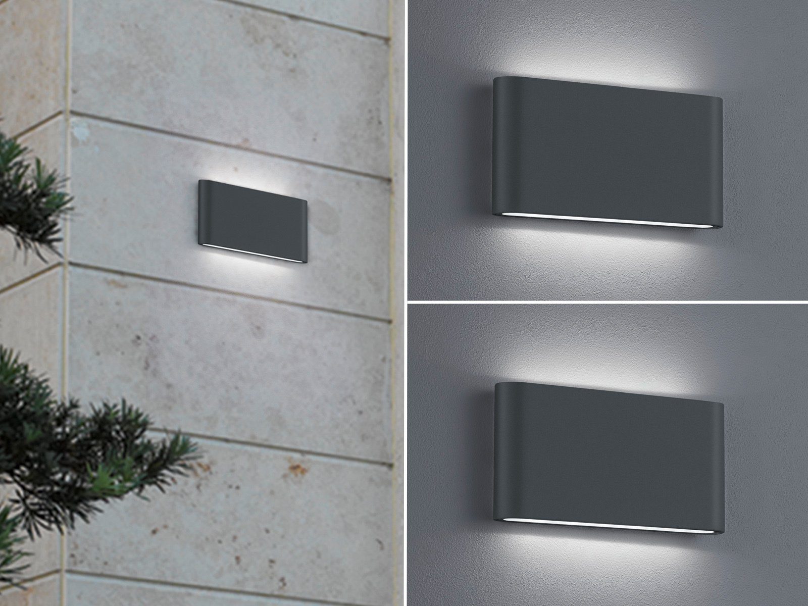 TRIO Leuchten LED Außen-Wandleuchte, LED fest integriert, Warmweiß, 2er-Set flache Up Down Fassadenlampe, Außenlicht Anthrazit 17,5cm