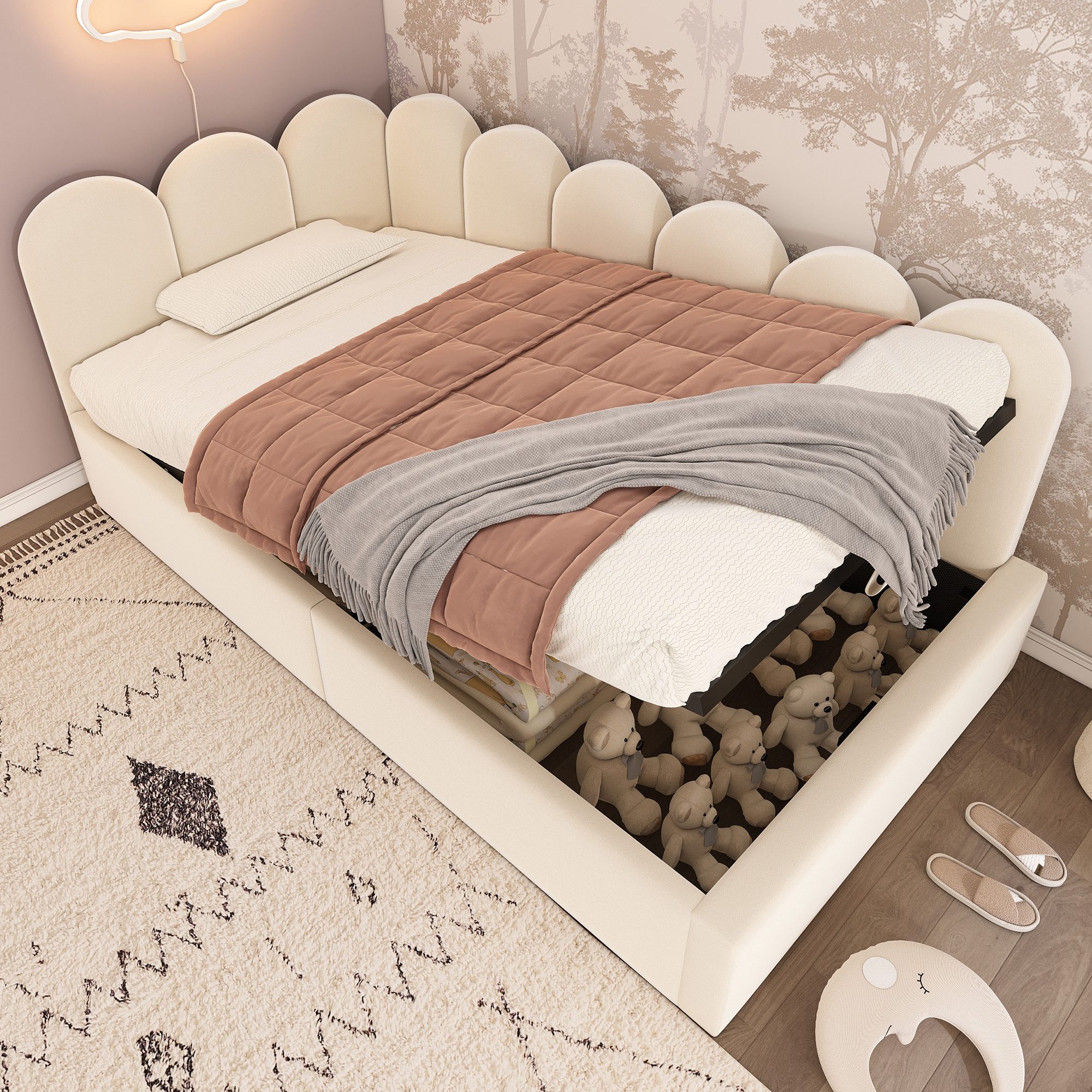 HAUSS SPOLE Polsterbett Daybett 90x200 cm mit hydraulischem Stauraum, Beige günstig online kaufen