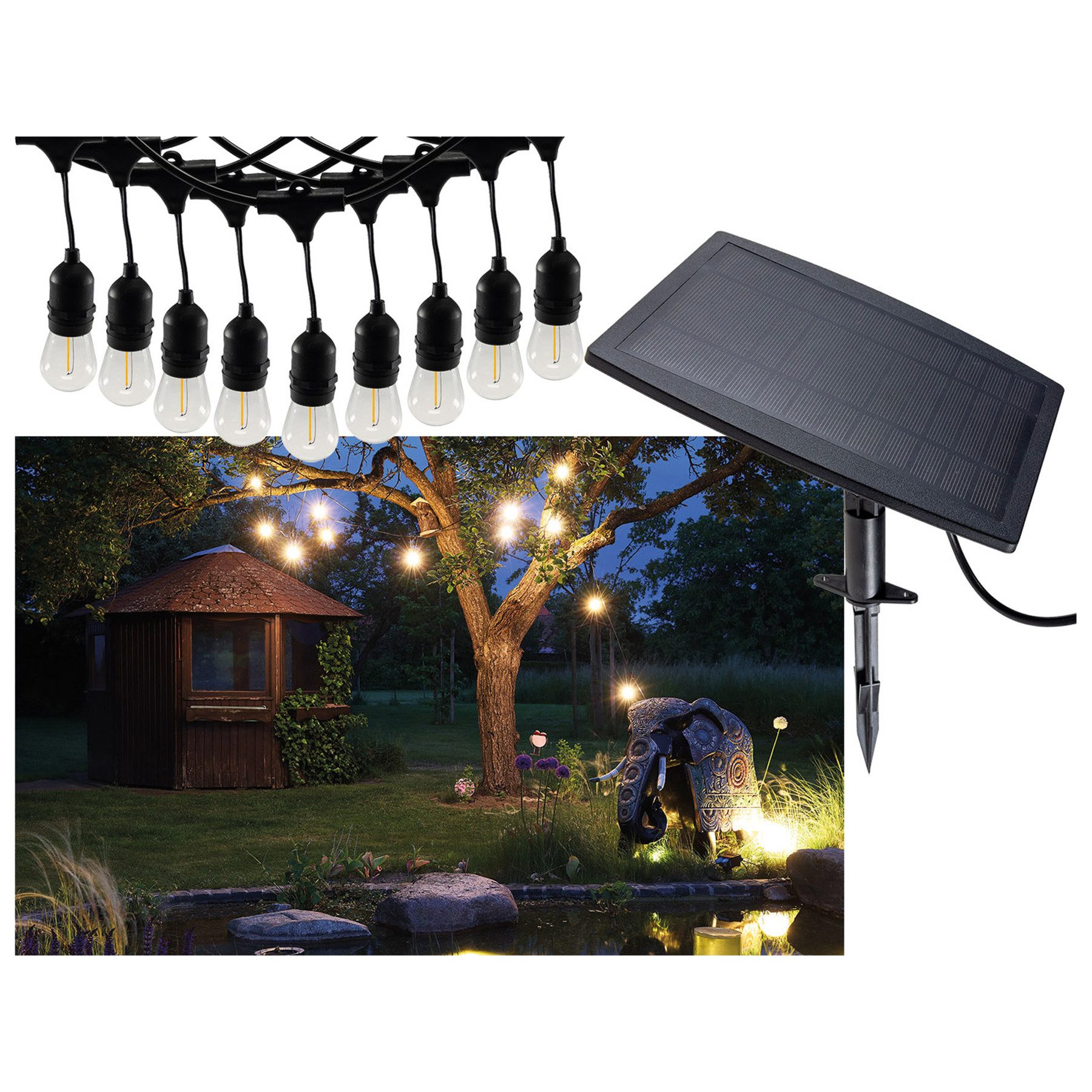 ChiliTec LED Solarleuchte CHILITEC Solar-LED-Lichterkette CT-BGL 10Solar, 10 Lampen, IP44