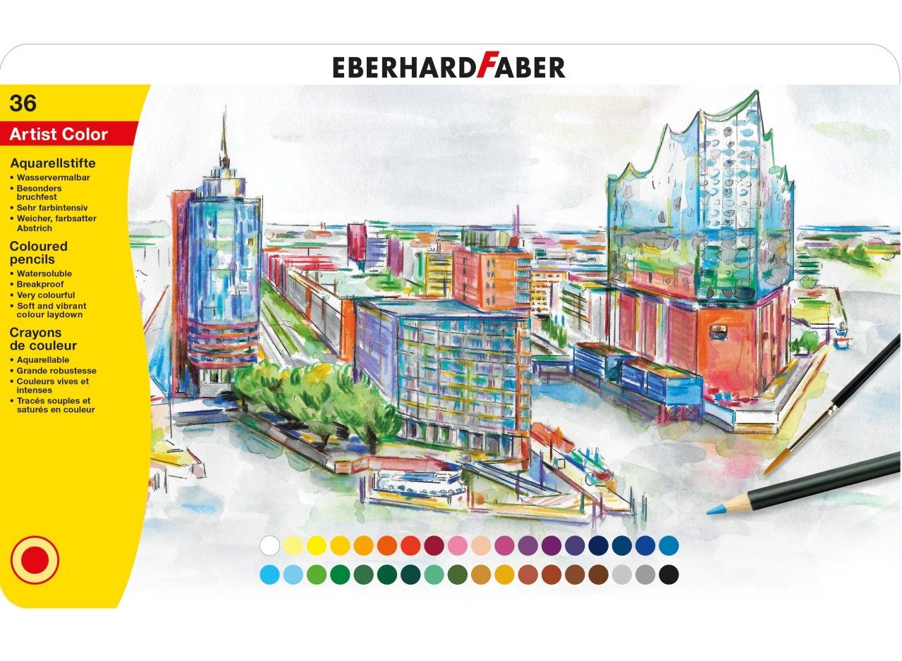 Eberhard Faber Aquarellstifte 36er Artist Color Aquarellstifte, (Aquarellstifte-Set, 36-tlg), inklusive Metalletui, Minendurchmesser 3,8mm
