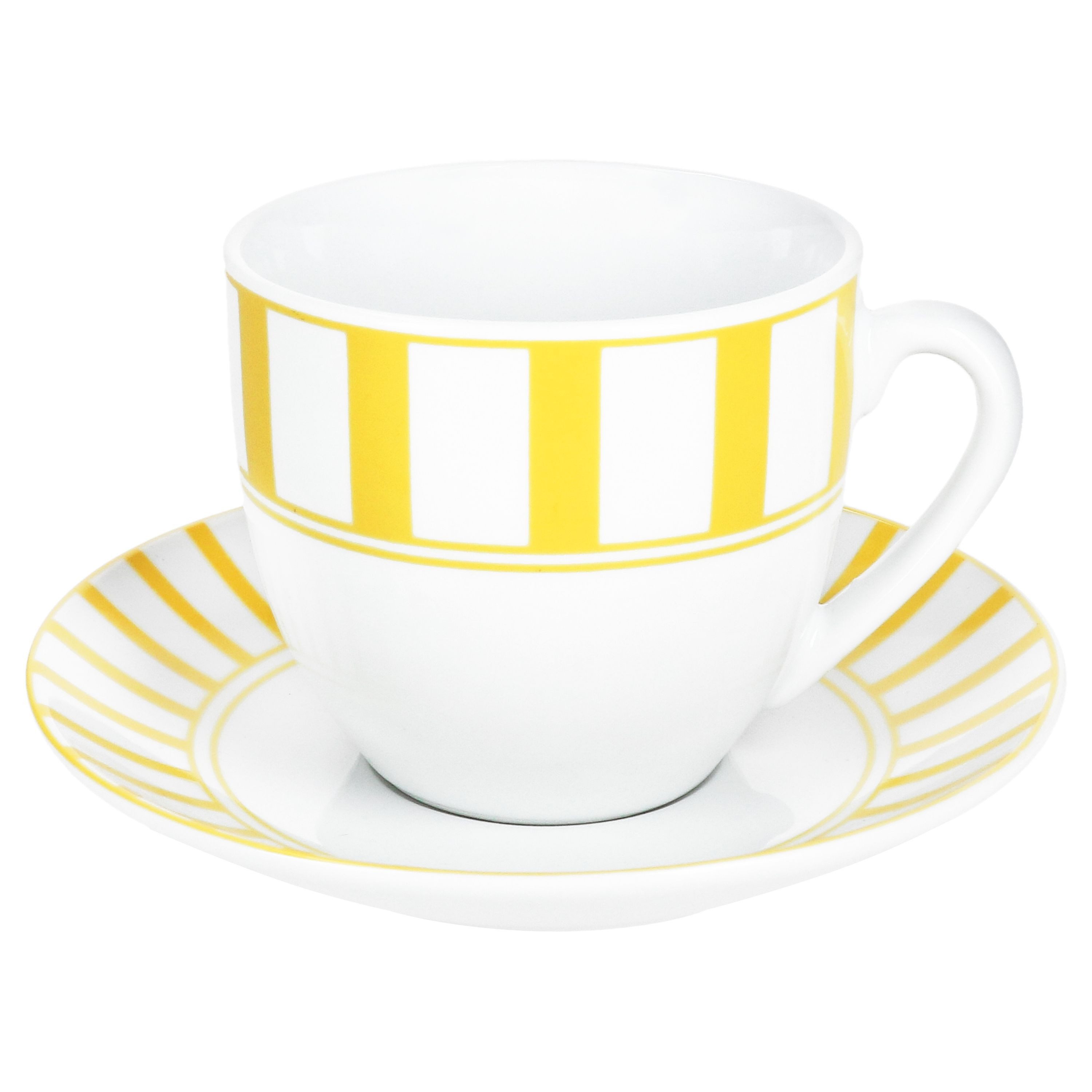 MamboCat Tasse Split gelb Kaffeetassen mit Untertassen für 6 Personen Streifen Tee, Porzellan