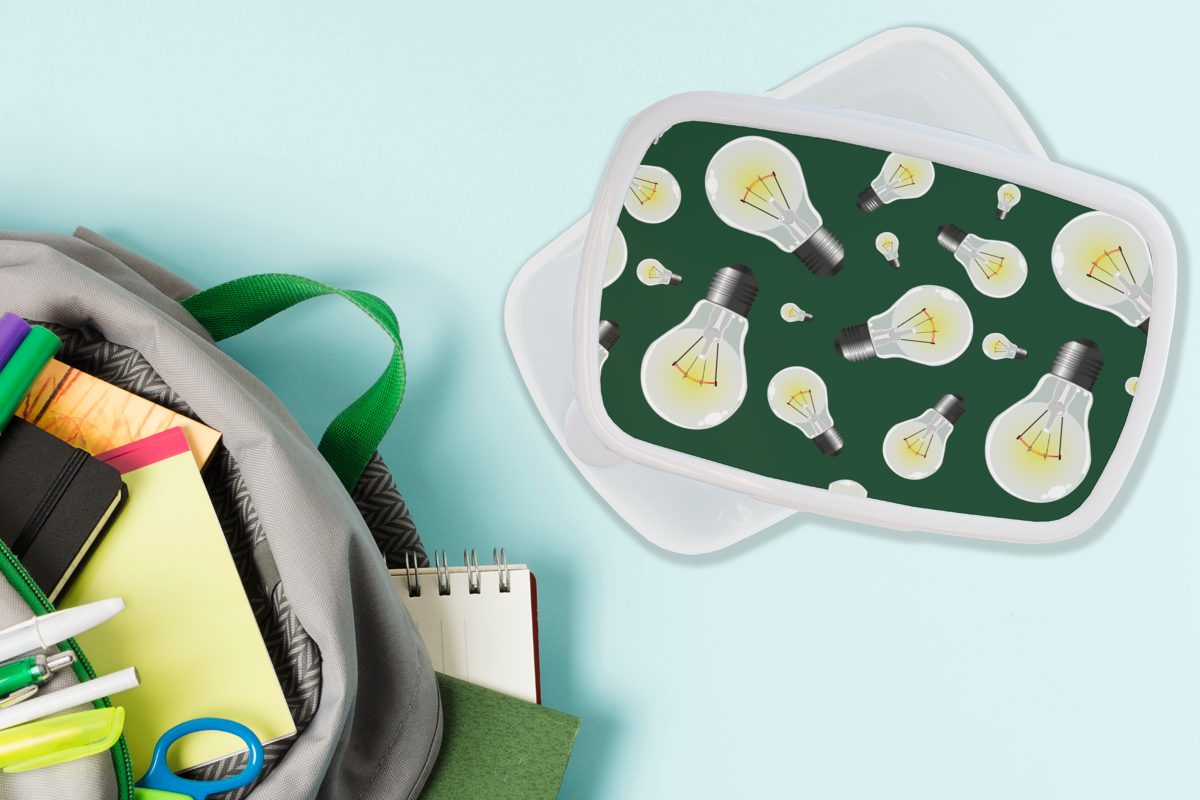 Brotdose, Brotbox Muster Lampen Jungs Mädchen und (2-tlg), für Lunchbox Licht, Kinder und - weiß Erwachsene, - Kunststoff, MuchoWow für