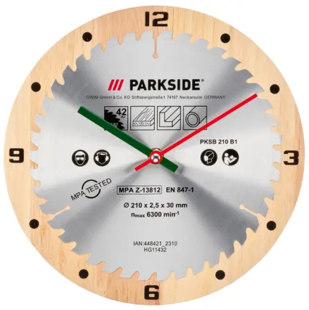 Parkside Wanduhr Parkside Wanduhr Sägeblatt Ø 25 cm Industrie Design Quarz Uhr (Industrie Sägeblatt Design aus Holz Metall)