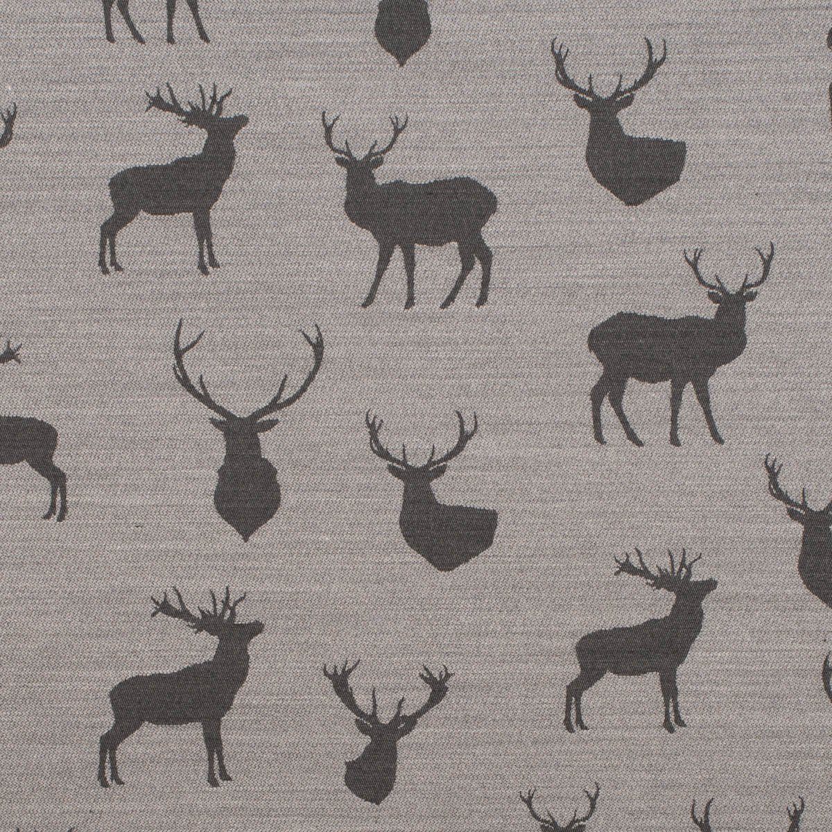 SCHÖNER LEBEN. Dekokissen Kissenhülle Jacquard mit Hirschen hellgrau grau