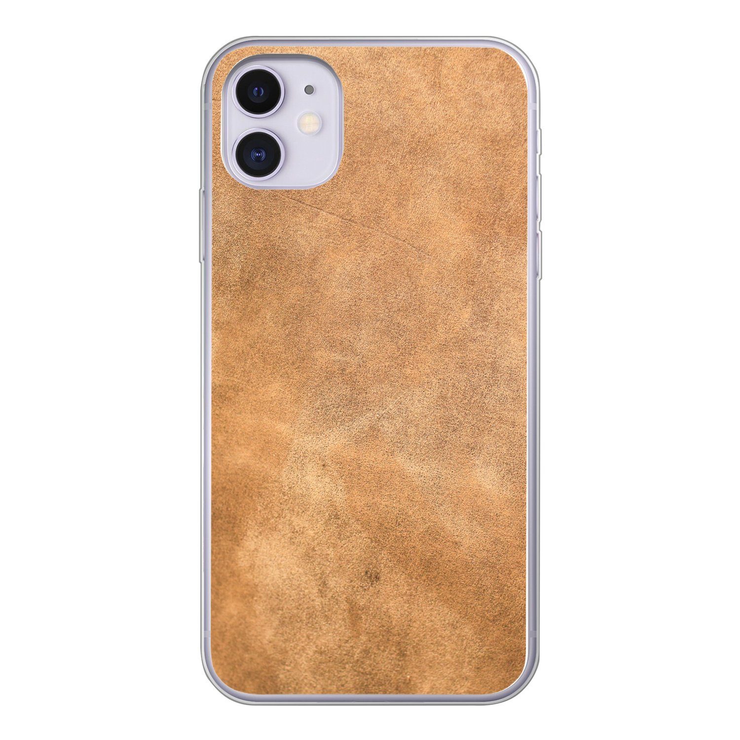 MuchoWow Handyhülle für Apple iPhone 11 Leder - Strukturiert - Lederoptik - Braun, Smartphone-Bumper, Print, Handy Schutzhülle Dünn