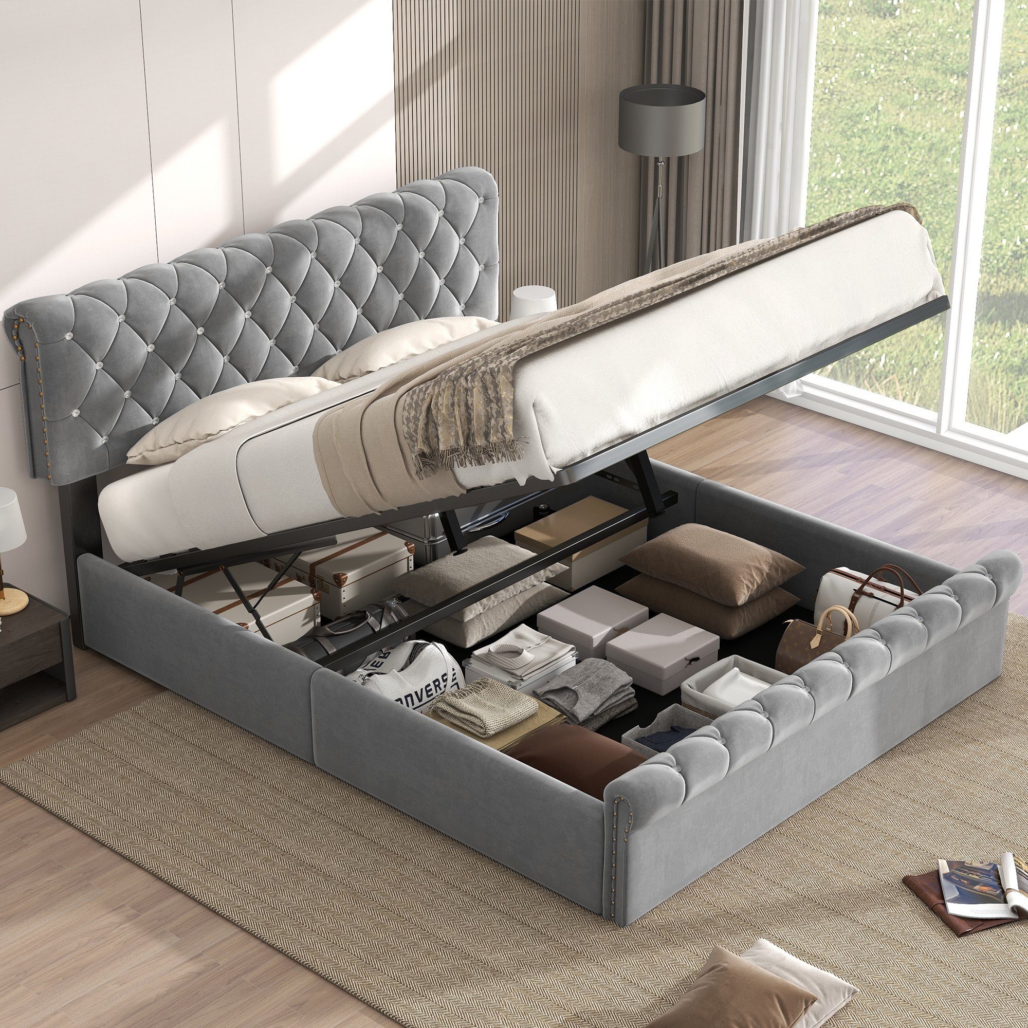 Odikalo Stauraumbett Polsterbett Doppelbett Samt verstellbares Kopfteil 140 günstig online kaufen