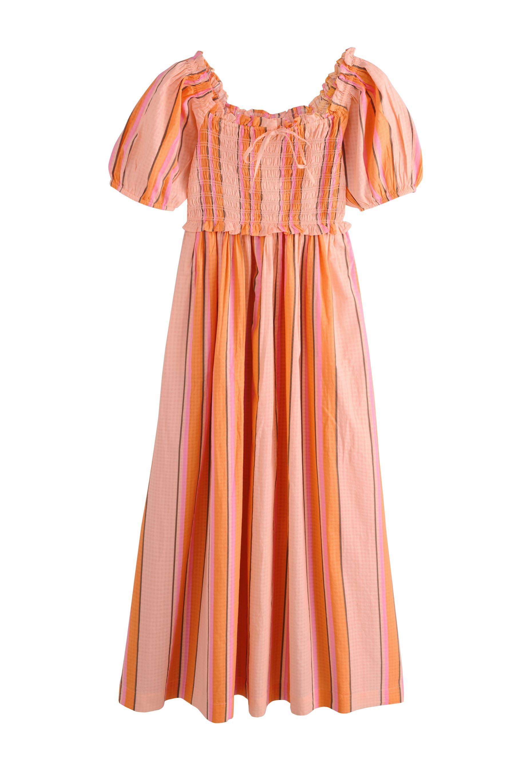 Next Midikleid Gerafftes Midikleid mit Puffärmeln, Kurzgröße (1-tlg)