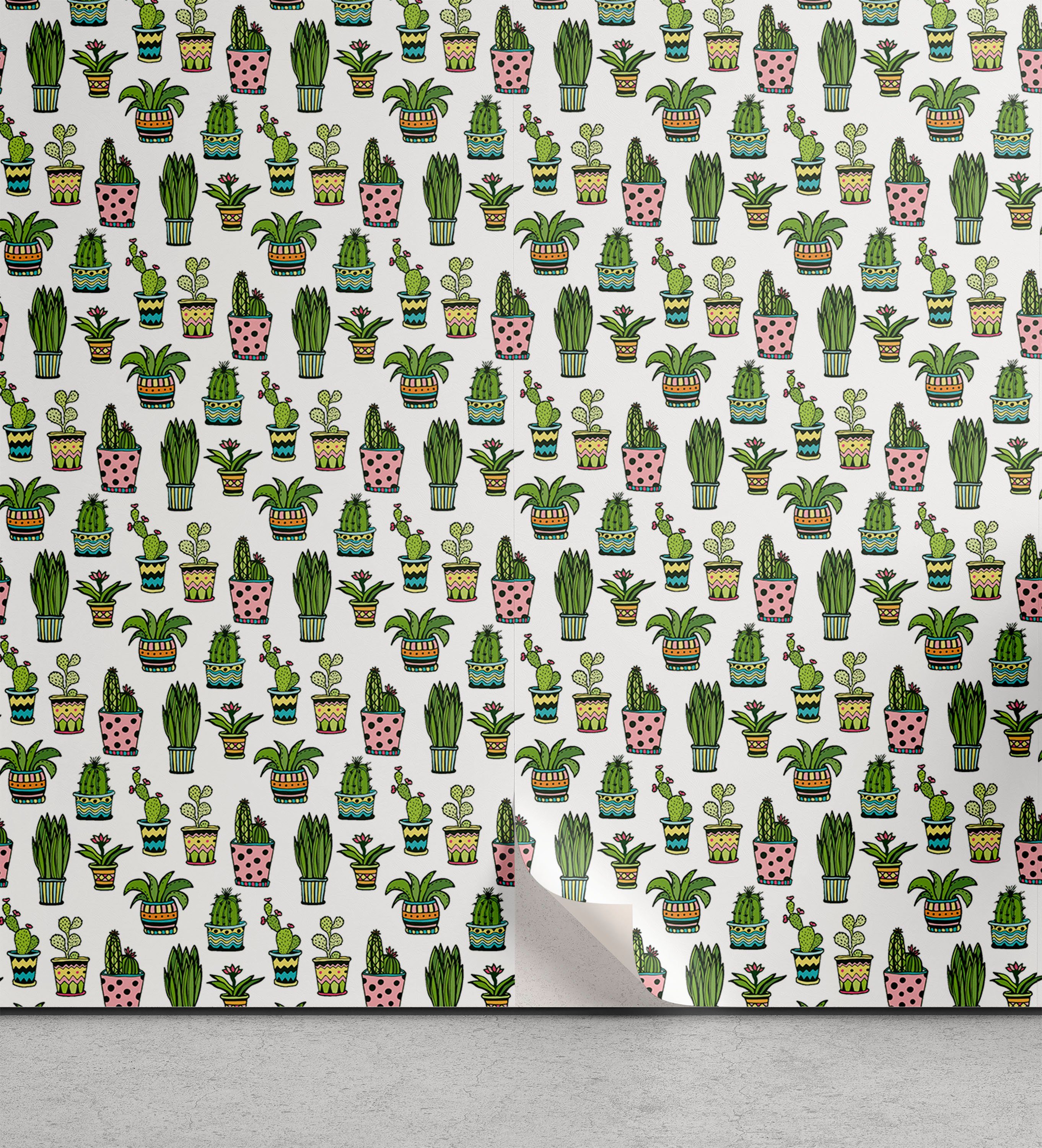 Vinyltapete Abakuhaus Kaktus Doodle Töpfe Saftige selbstklebendes Wohnzimmer Küchenakzent,