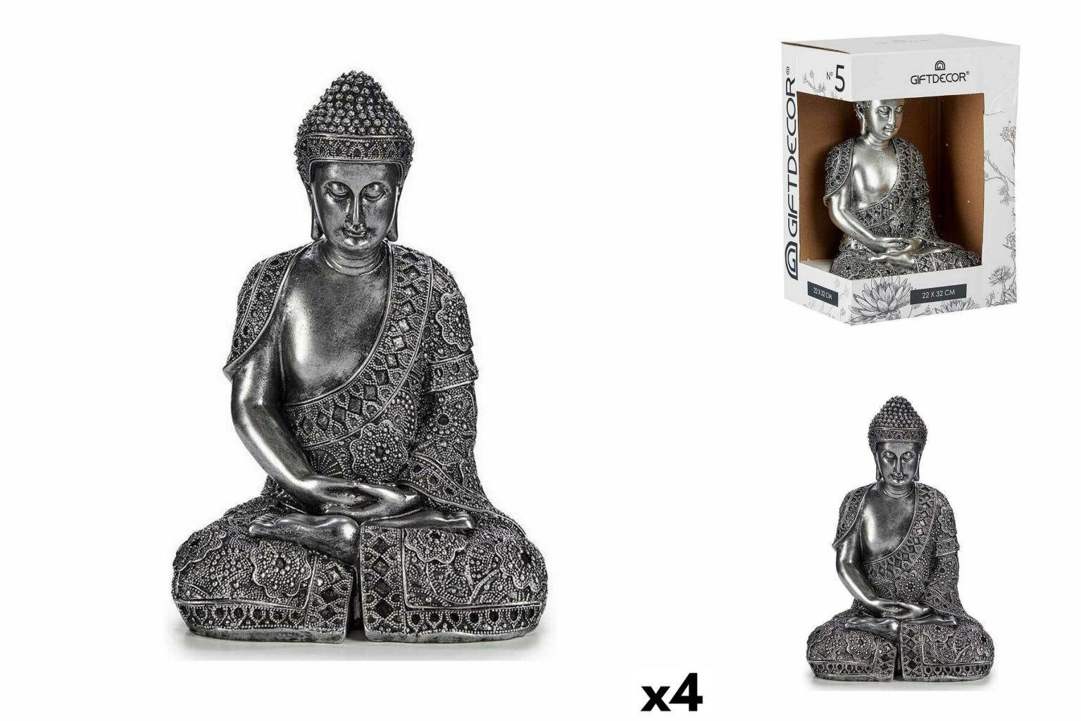 Gift Decor Dekoobjekt Deko-Figur Buddha Sitzend Silberfarben 17 x 32,5 x 22 cm 4 Stück