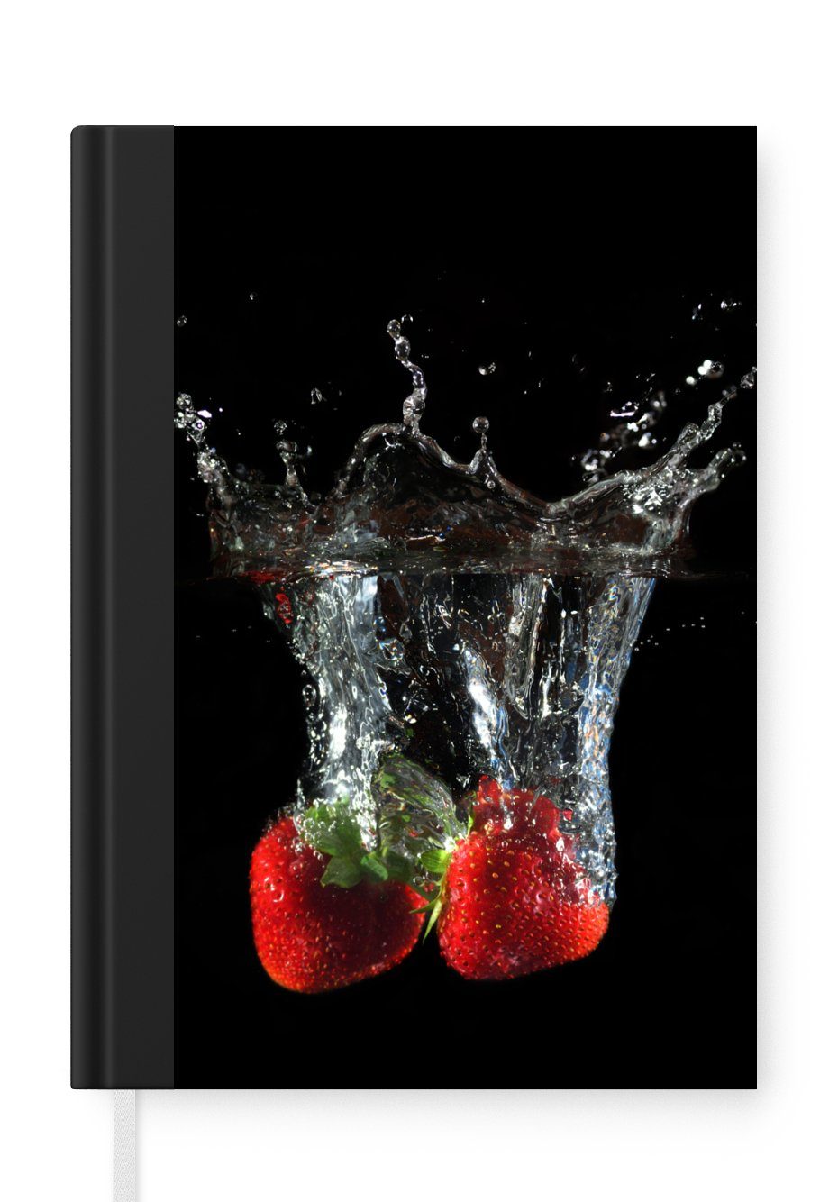 MuchoWow Notizbuch Erdbeeren - Obst - Wasser - Schwarz - Rot, Journal, Merkzettel, Tagebuch, Notizheft, A5, 98 Seiten, Haushaltsbuch