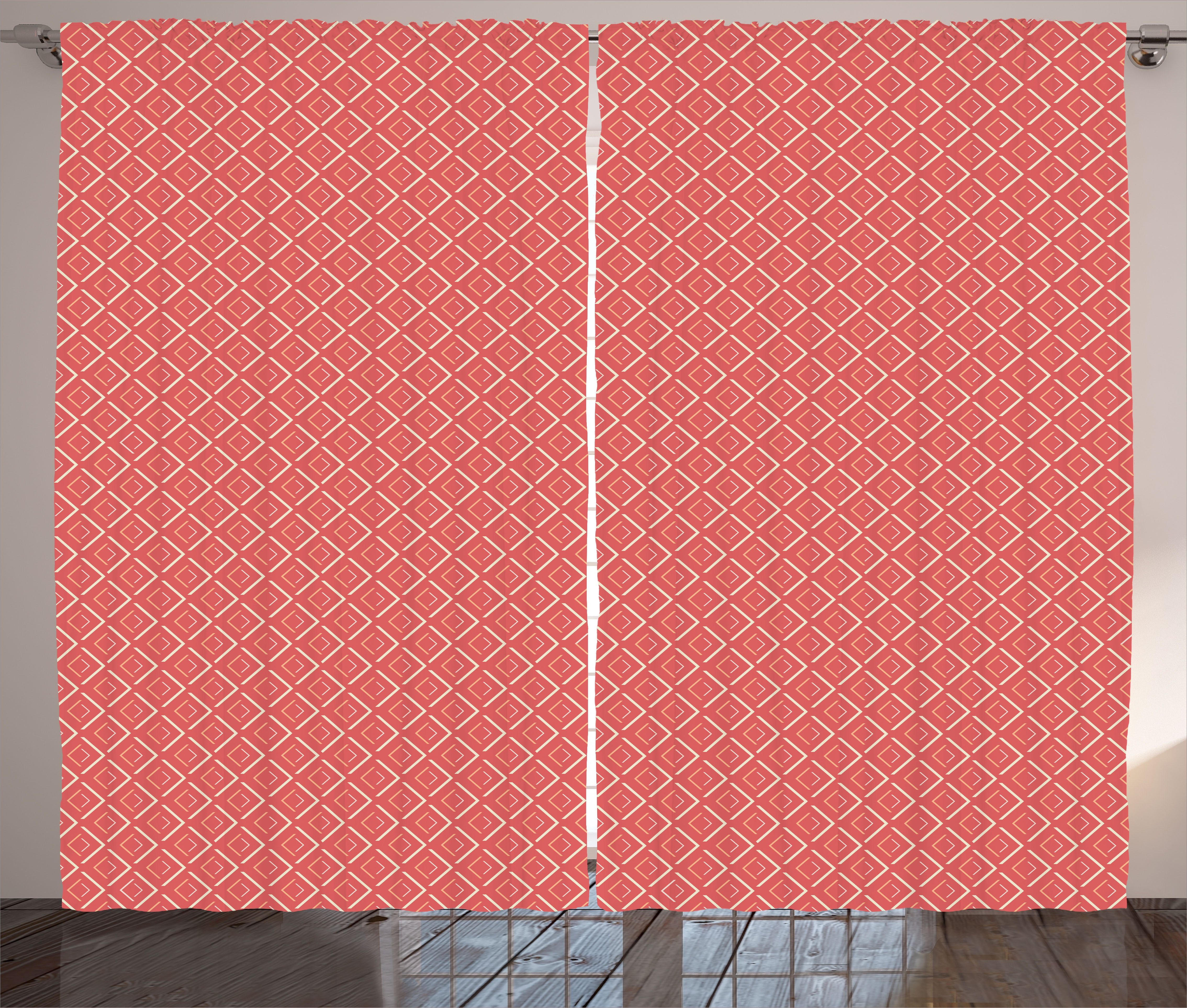 Gardine Schlafzimmer Kräuselband Vorhang mit Schlaufen und Haken, Abakuhaus, Pfirsich-Rosa Chevron Linien Fliesen