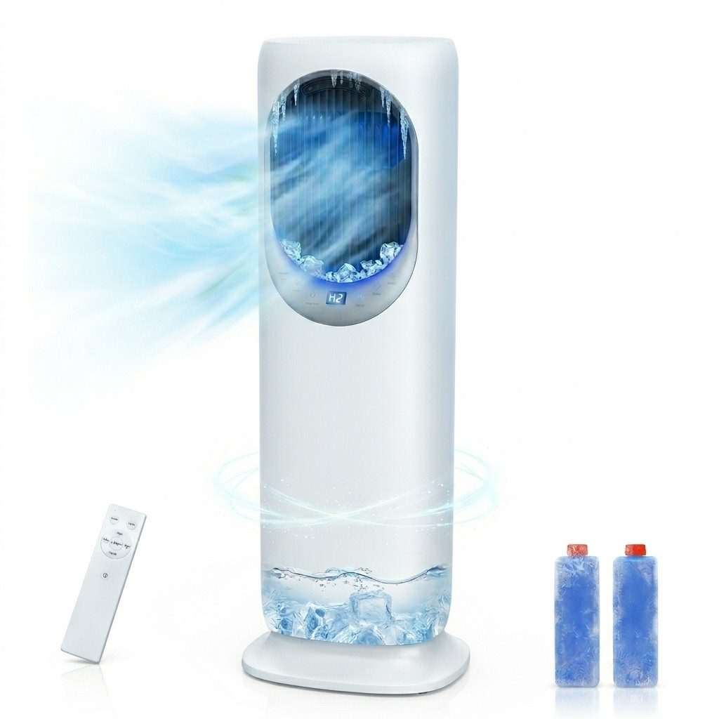 Rebonique Turmventilator Klimaanlage mit Heizlüfter/Luftkühler/Luftbefeuchter, 4L Wassertank, 3 Geschwindigkeiten für Schlafzimmer Büro Wohnzimmer