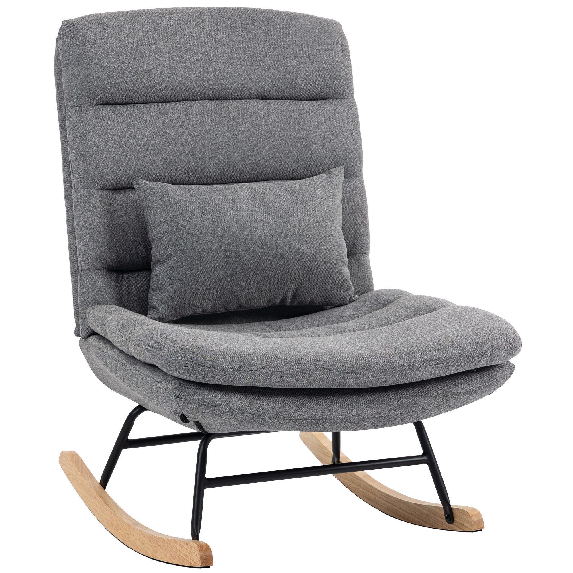 REDOM Relaxsessel 72x92x102cm Wipp Schaukelstuhl Hellgrau im Leinen Design (1-St., Wohnzimmer Stuhl, Relaxsessel, breite gepolsterte Sitzfläche), Sessel mit hohem Rücken, Lendenkissen Komfort