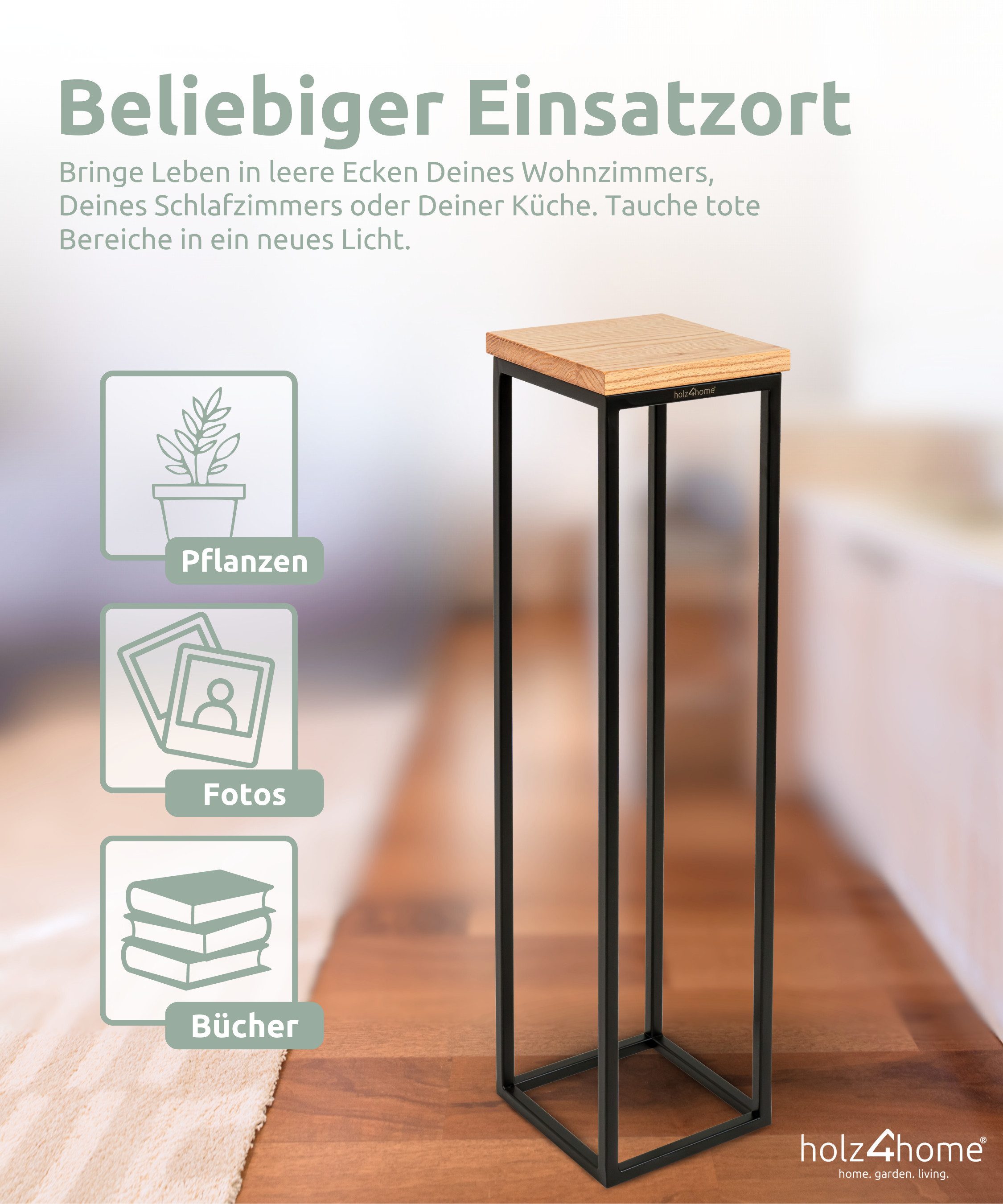 holz4home® Blumenständer Dekoständer aus Eichenholz Massiv Natur Geölt I Dekosäule Stahlrahmen – Bild 4 von 5