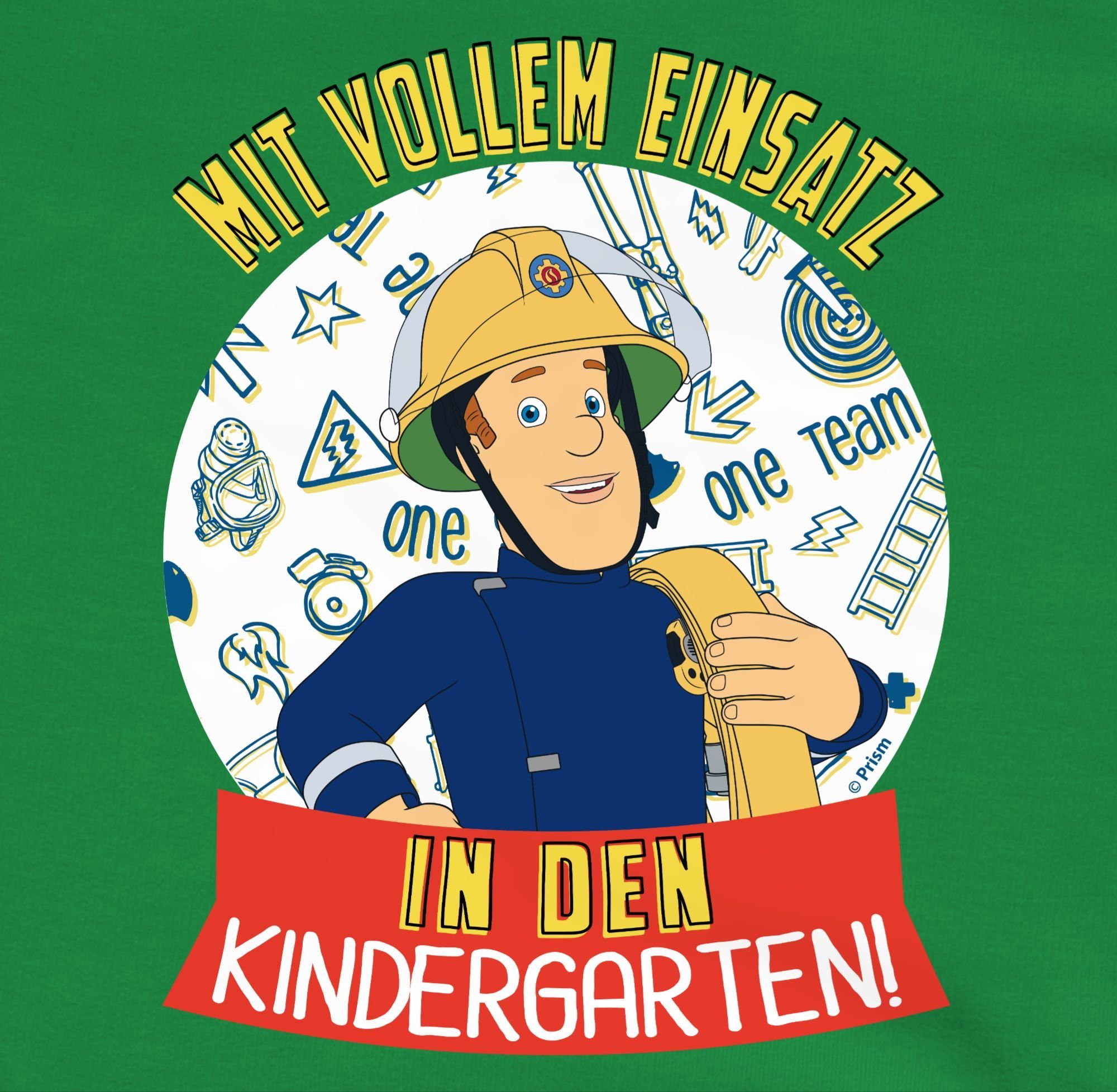 Grün Sam Kindergarten! Feuerwehrmann den 2 Mädchen Sweatshirt Mit in vollem Shirtracer Einsatz