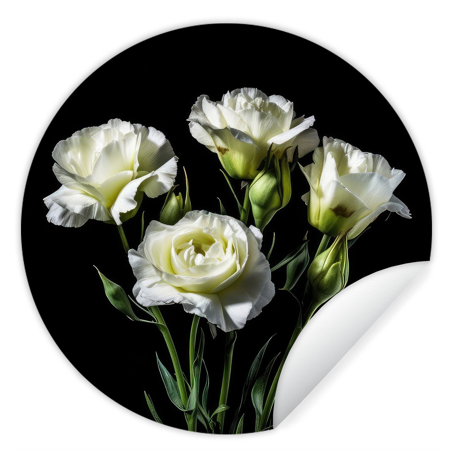 - Weiß - Botanisch - für Tapetenkreis Schwarz Wohnzimmer Rund, MuchoWow - Kinderzimmer, Tapetenaufkleber, Blumen (1 Rosen Wandsticker St),