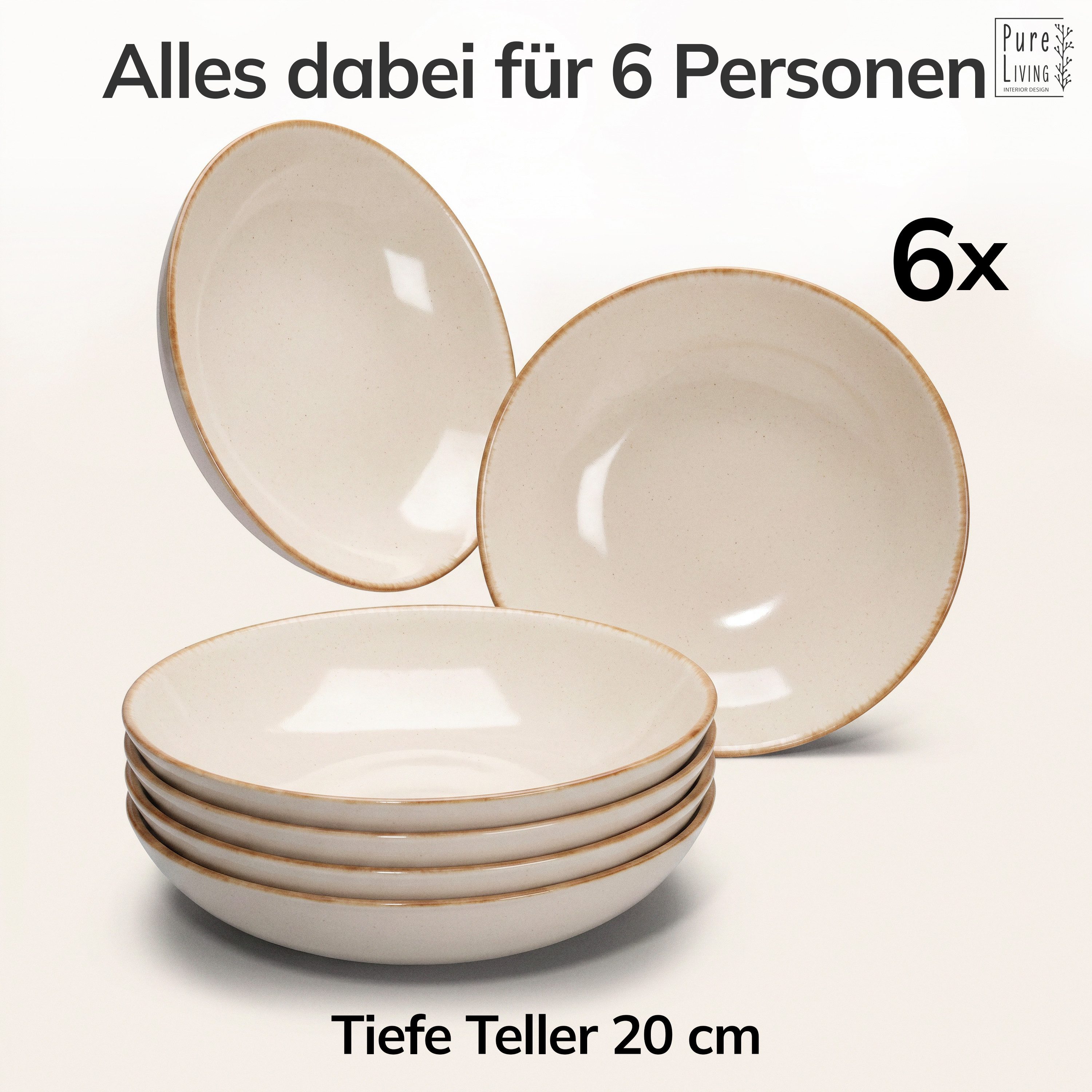 PURE LIVING INTERIOR DESIGN Geschirr-Set Suppenteller 6er 20cm »Rustic«, Steingut, Beige (6-tlg), 6 Personen, Steingut – Bild 5 von 5