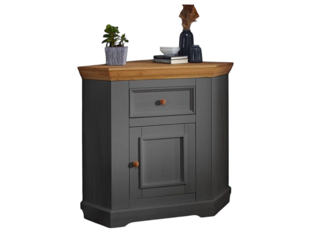 Main Möbel Anrichte Eckanrichte 104cm "Zürich II" Kiefer massiv grau WZ-0133