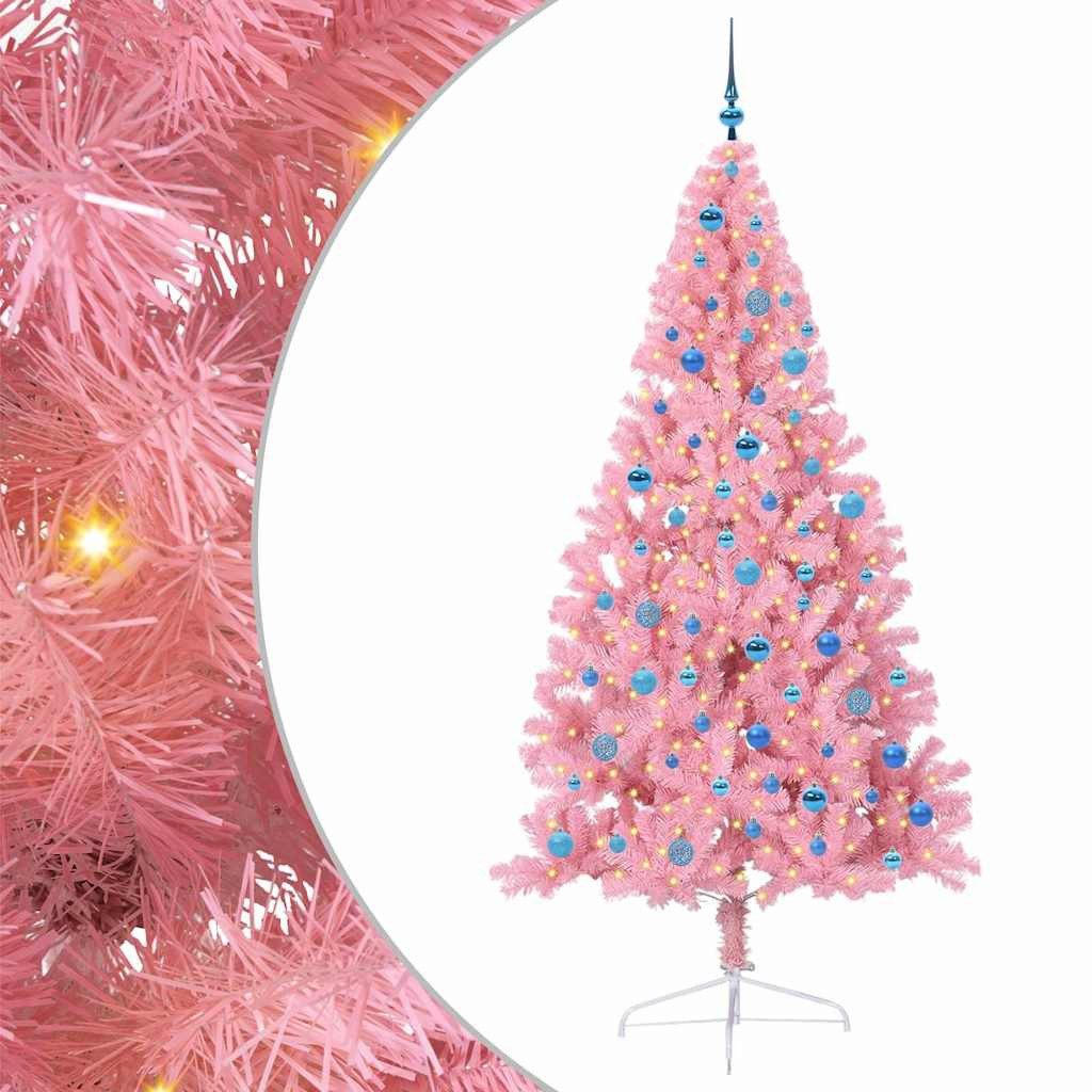 vidaXL Künstlicher Weihnachtsbaum Künstlicher vorbeleuchteter Weihnachtsbaum Rosa 240 cm PVC