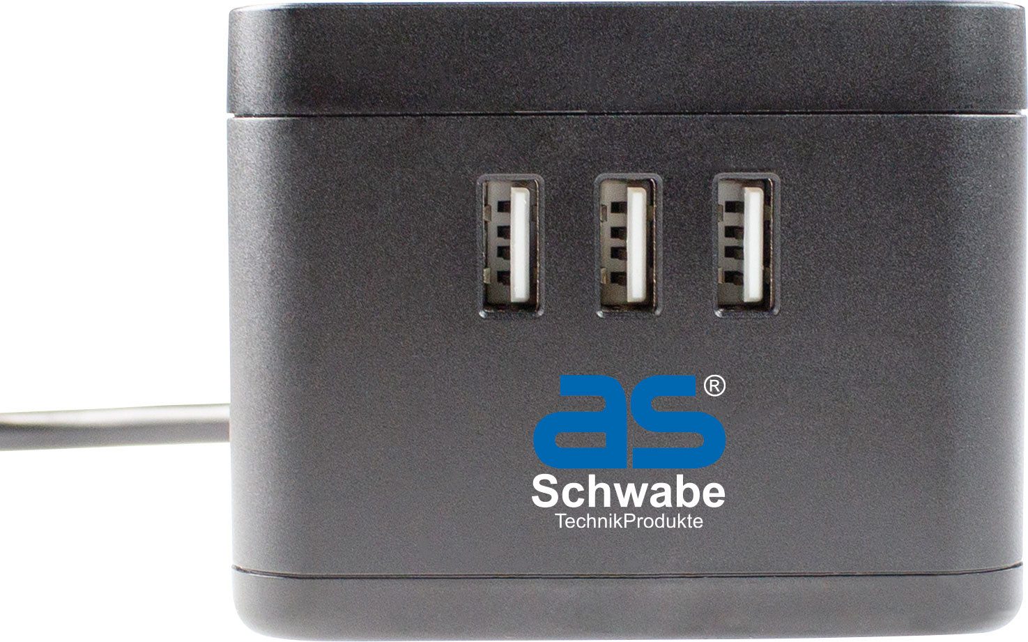 as - Schwabe Tischsteckdosen mit Induktionsladefläche, IP20 Steckdosenleiste 2-fach (Ein- / Ausschalter, USB-Anschlüsse, Schalterbeleuchtung, Schutzkontaktstecker, Kabellänge 1,5 m), mit erhöhtem Berührungsschutz und Schalter