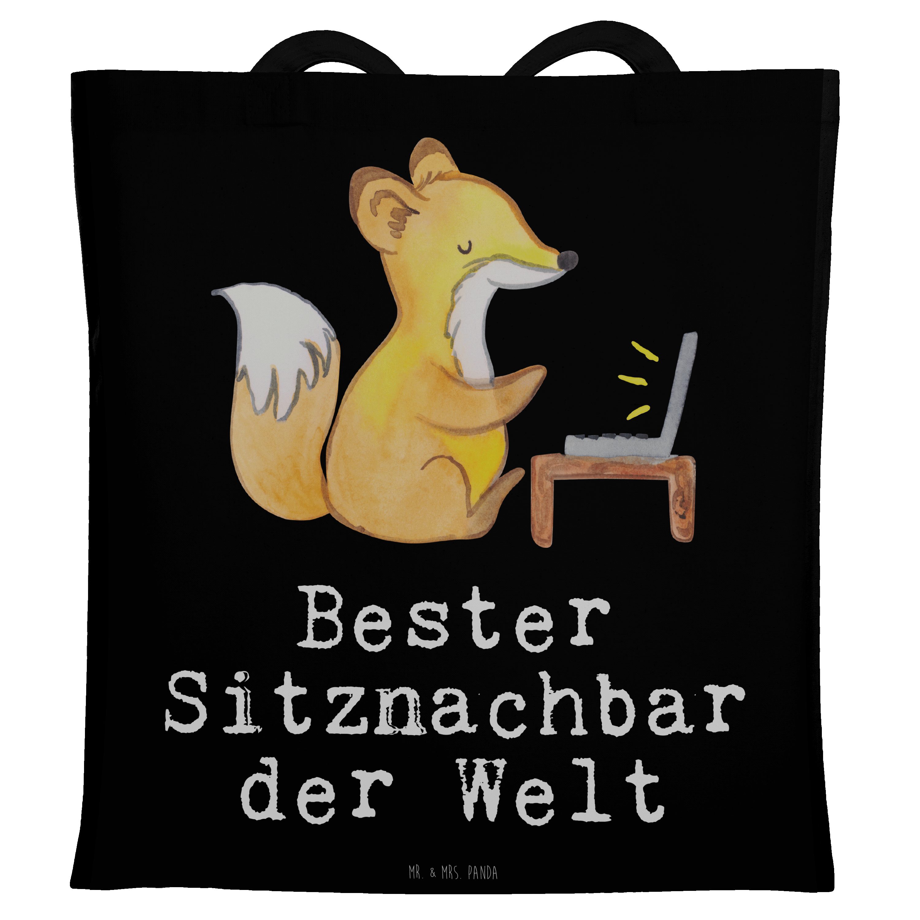 Mr. & Mrs. Panda Tragetasche Fuchs Bester Sitznachbar der Welt - Schwarz - Geschenk, Stoffbeutel, (1-tlg)