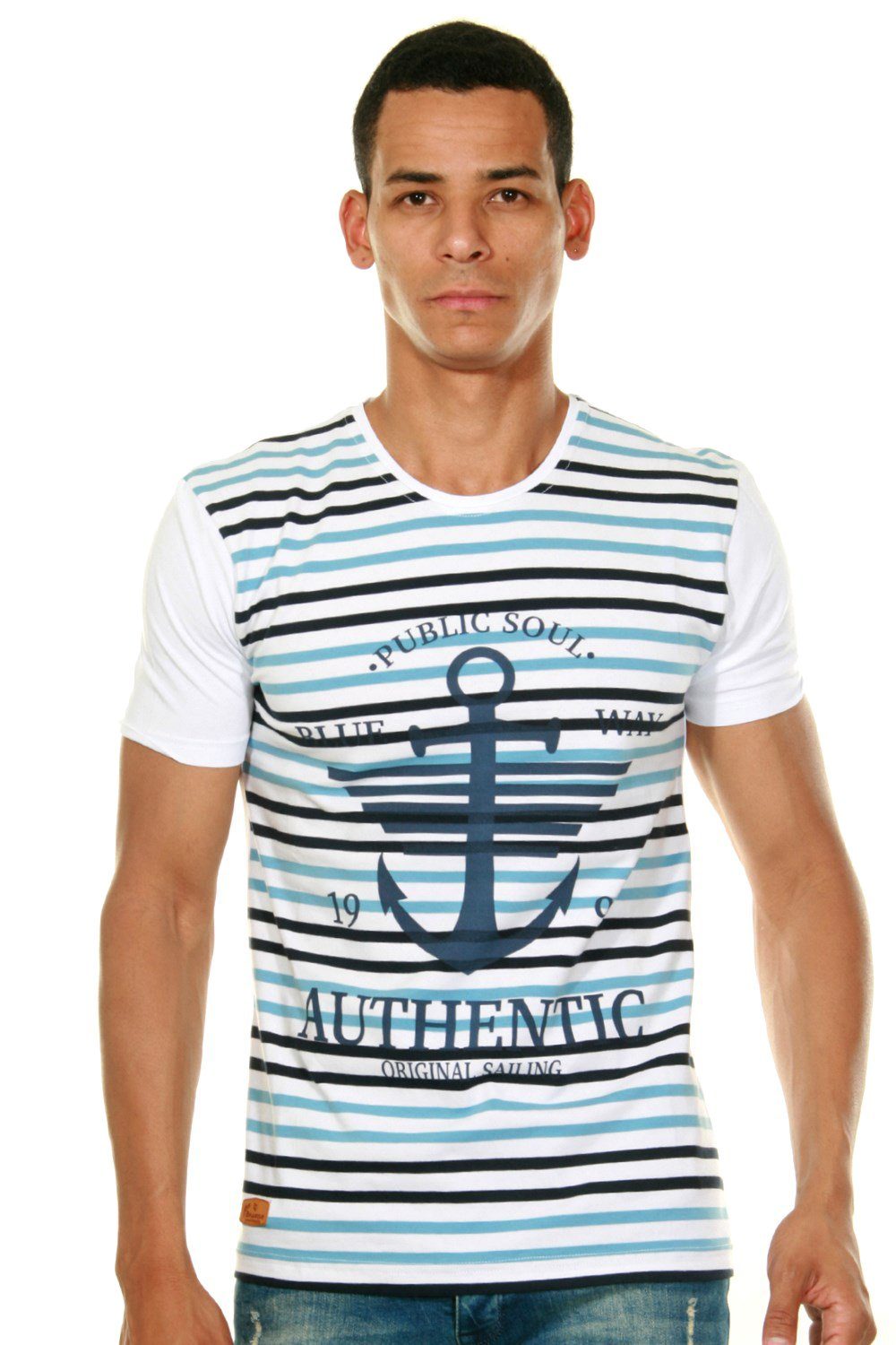 FIOCEO Rundhalsshirt blau/weiss