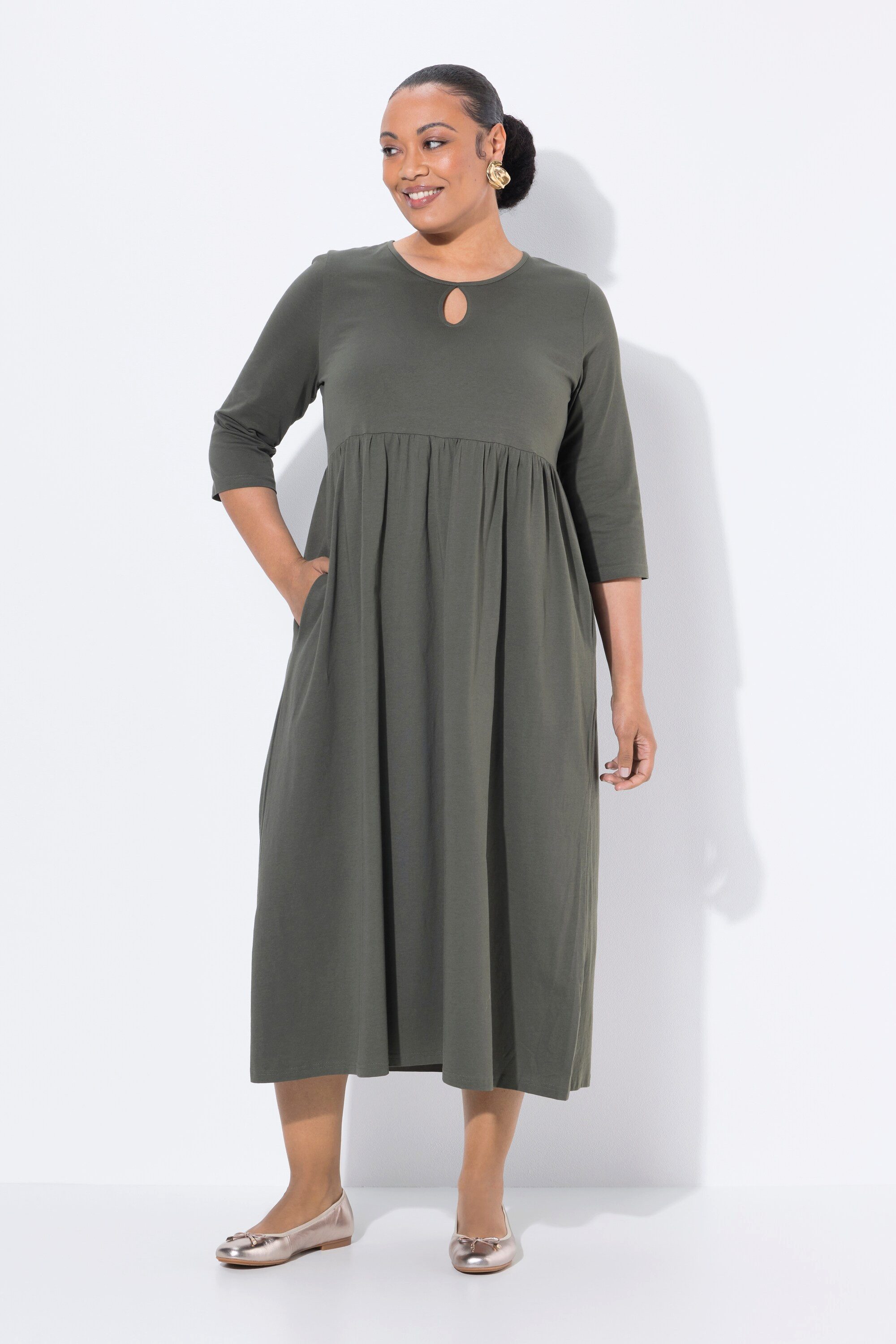Ulla Popken Maxikleid Jersey-Maxikleid Rundhals Keyhole günstig online kaufen