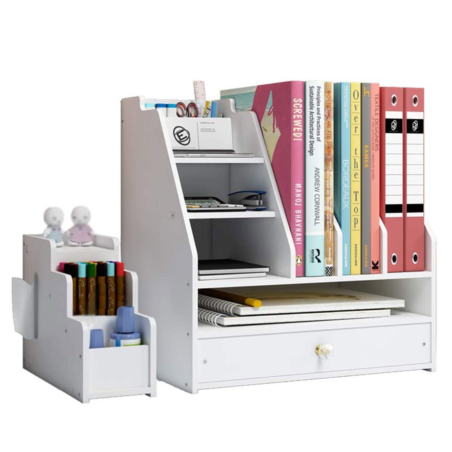 zggzerg Bücherregal Schreibtisch-Organizer, weiß, mit Schublade für Zuhause günstig online kaufen