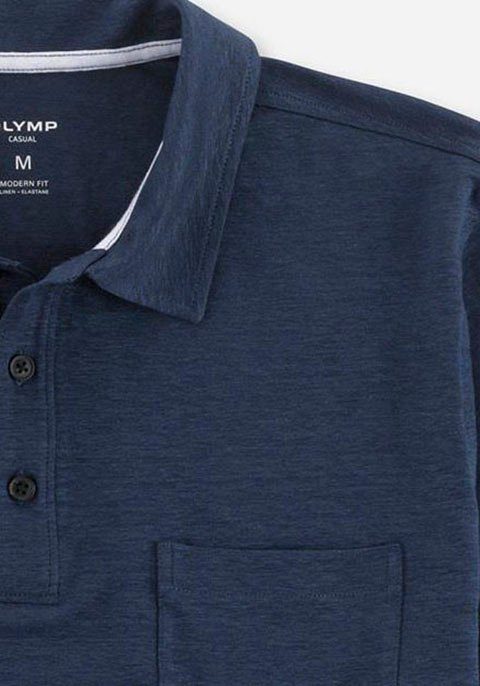 in rauchblau mit Leinen OLYMP sommerlicher Poloshirt im Casual-Optik Hemden-Look