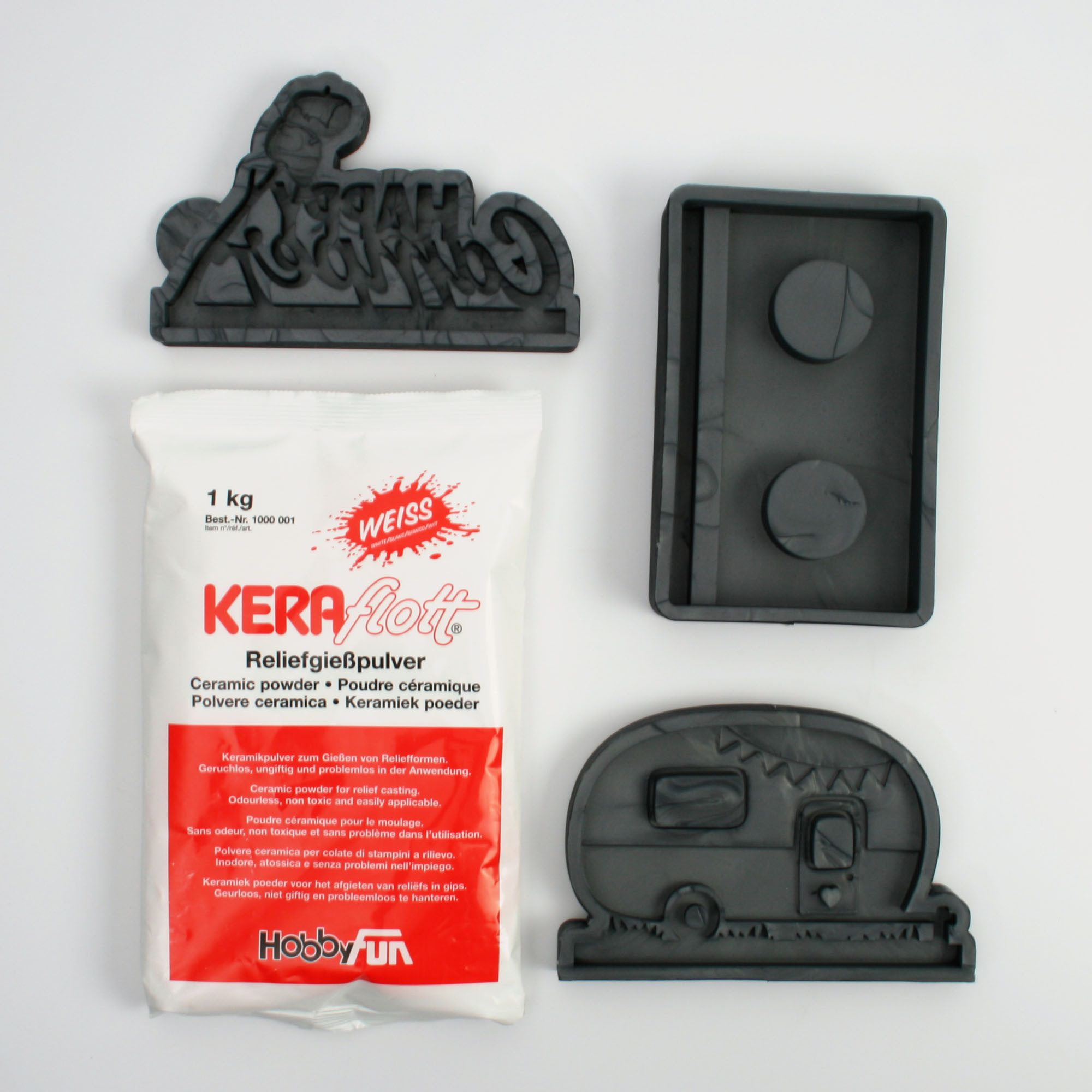 Kreative Feder Silikonform 3D Silikon-Formen „Campingwagen“ im Set, inkl. 1kg Keraflott Gießpulver; hochwertiges Silikon aus Deutschland
