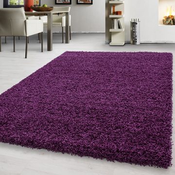 Teppich Unicolor - Einfarbig, Teppium, Rund, Höhe: 30 mm, Teppich Wohnzimmer Shaggy Einfarbig Lila Modern Flauschig Weiche