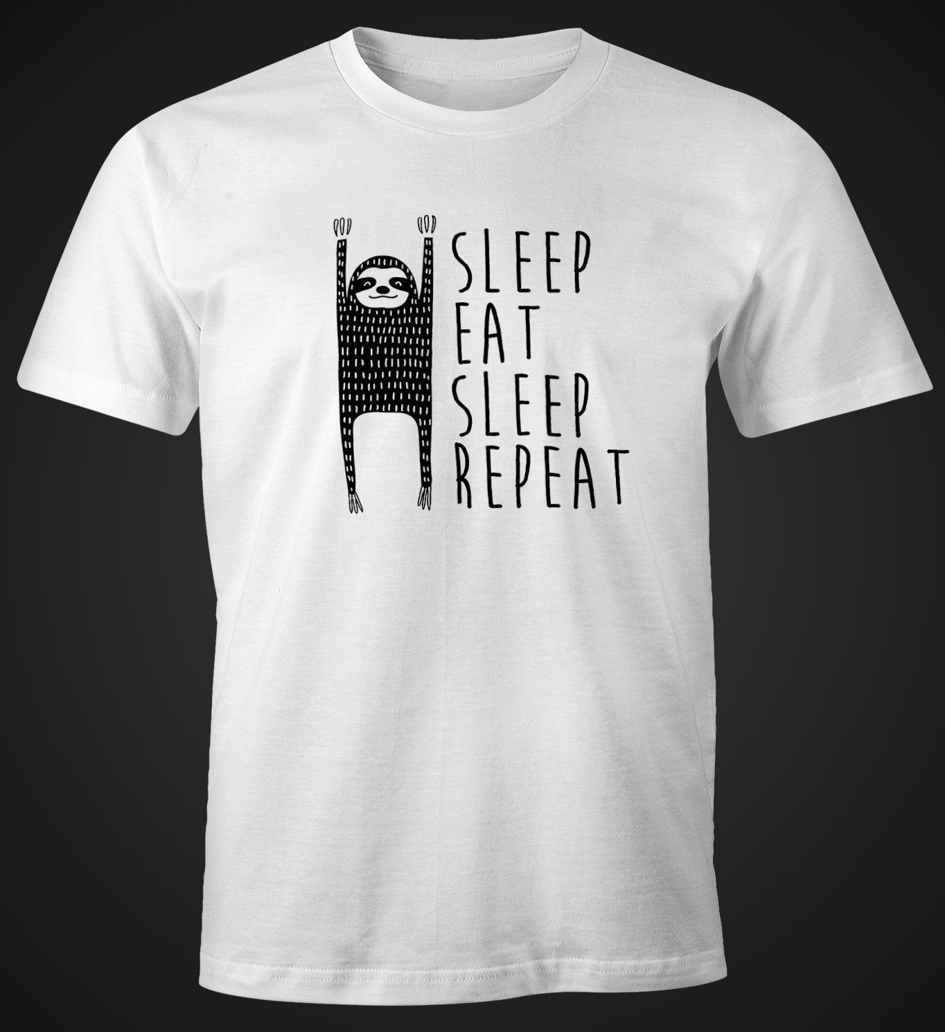 Print-Shirt Moonworks® Herren Eat Fun-Shirt T-Shirt Print MoonWorks Sleep Repeat mit Faultier Sleep lustiges
