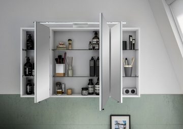 Saphir Spiegelschrank 6005 Sprint Badschrank, 3 Spiegeltüren, 6 Einlegeböden, 120 cm breit inkl. LED-Beleuchtung, Türdämpfer, Schalter-/Steckdosenkombination