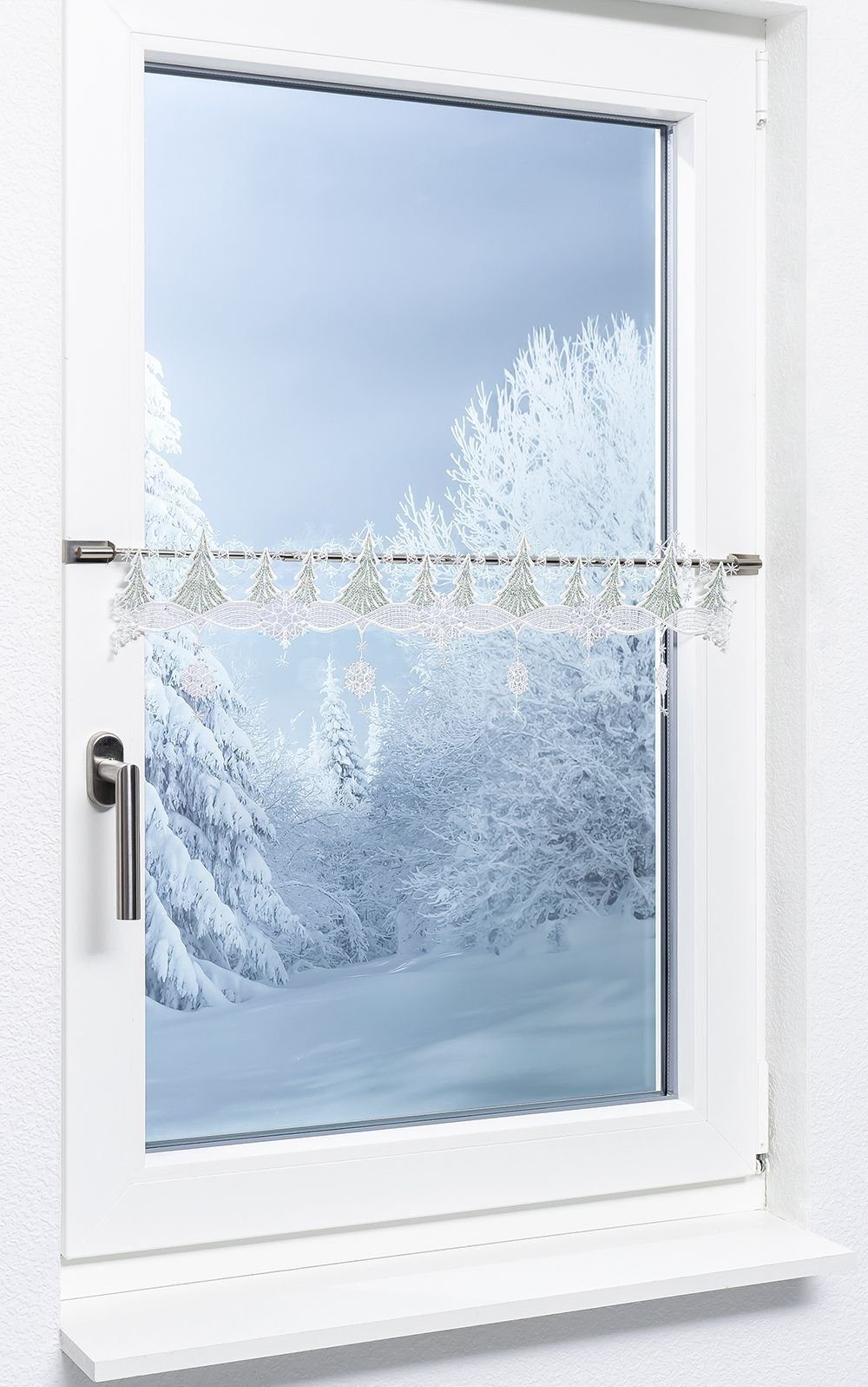 Plauener Spitze® Scheibengardine Winterstille (1 St), transparent, HxB 19x4 günstig online kaufen
