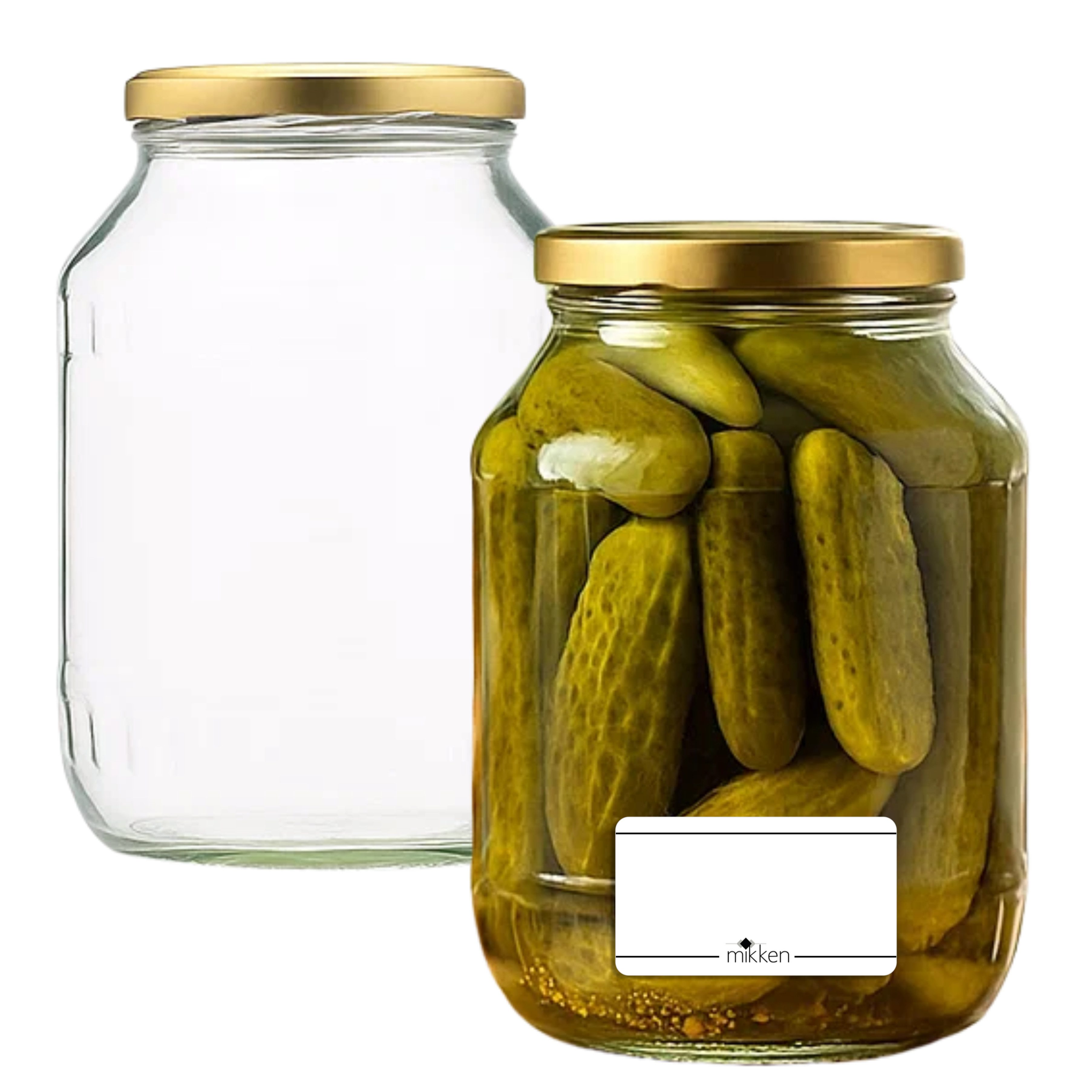 mikken Vorratsglas 2 große Einmachgläser 1700 ml, (Spar-Set, 2er Set Einkochgläser), mit Twist-Off Deckel TO89 und 2 Etiketten zum Beschriften