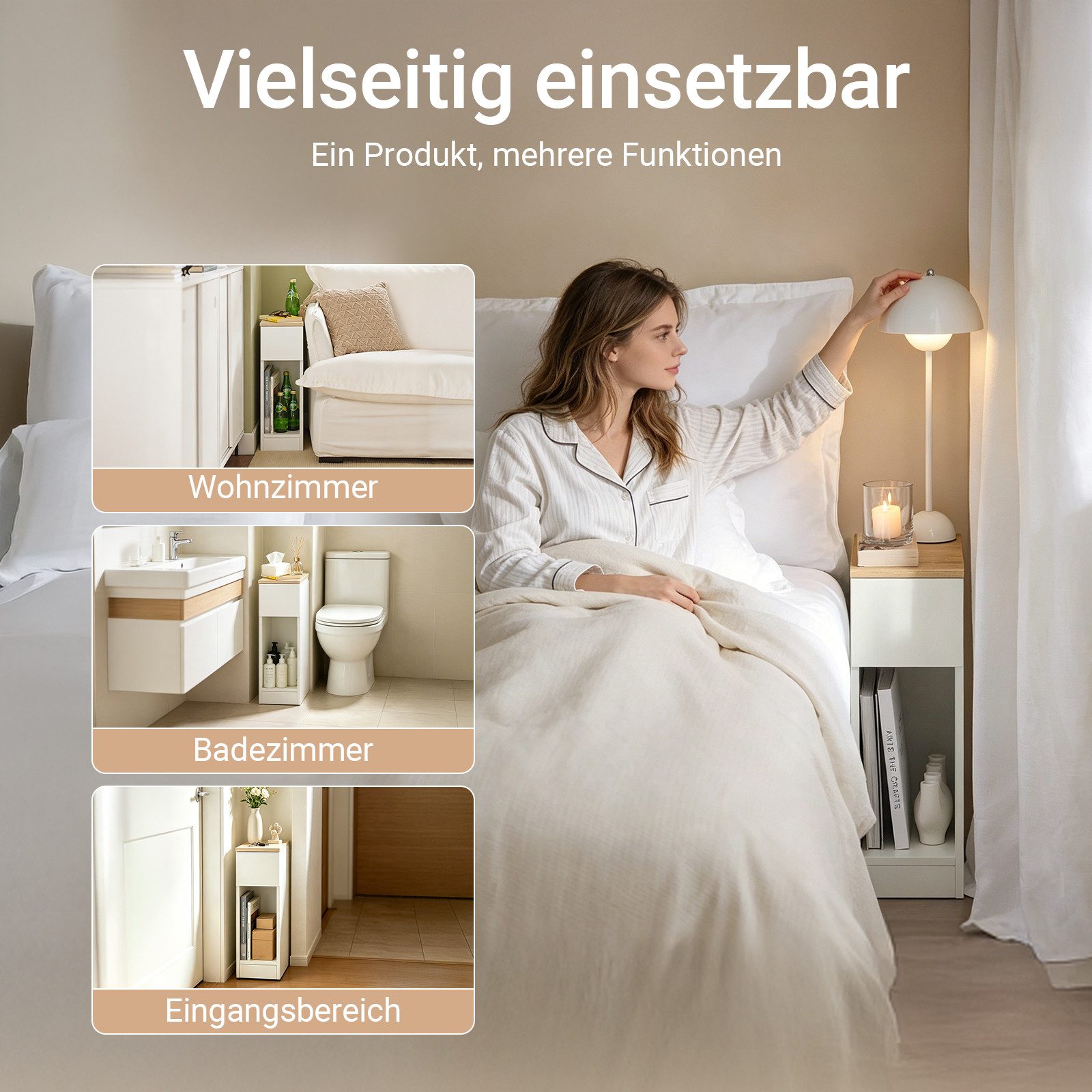 SoBuy Nachttisch FBT111, Nachtschrank kleiner Beistelltisch 20cm Breite, Nightstand, Nachttisch schmal, mit Schublade, Schlafzimmer Wohnzimmer kleine Räume – Bild 4 von 5
