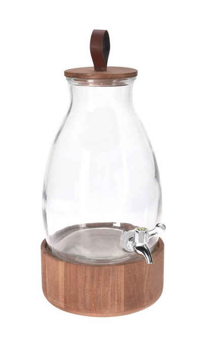 Spetebo Wasserkaraffe Getränkespender aus Glas mit Holz Ständer - 5,5 L, (Packung, 1 tlg), Wasserspender mit Zapfhahn