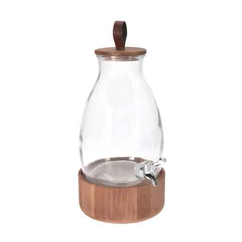 Spetebo Wasserkaraffe Getränkespender aus Glas mit Holz Ständer - 5,5 L, (Packung, 1 tlg), Wasserspender mit Zapfhahn