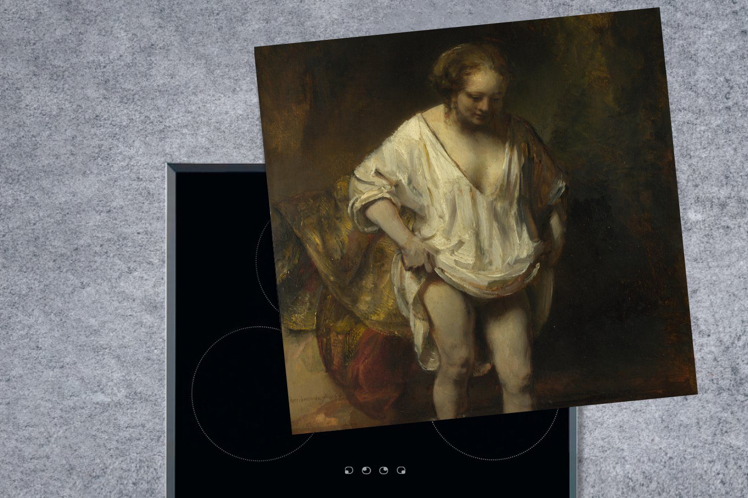 Rembrandt - van Vinyl, (1 Gemälde tlg), Rijn, MuchoWow für küche Badende Ceranfeldabdeckung, Frau von Arbeitsplatte cm, Herdblende-/Abdeckplatte 78x78
