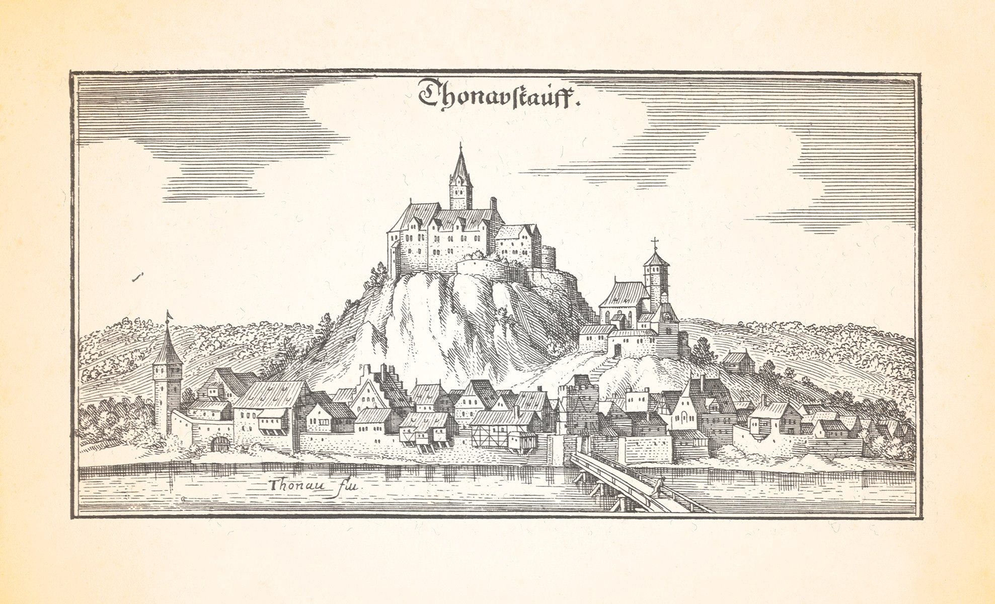 Kunstdruck Thonaustauff Donaustauf Burg Wallhalla Wallfahrtskirche Kupferstich Me