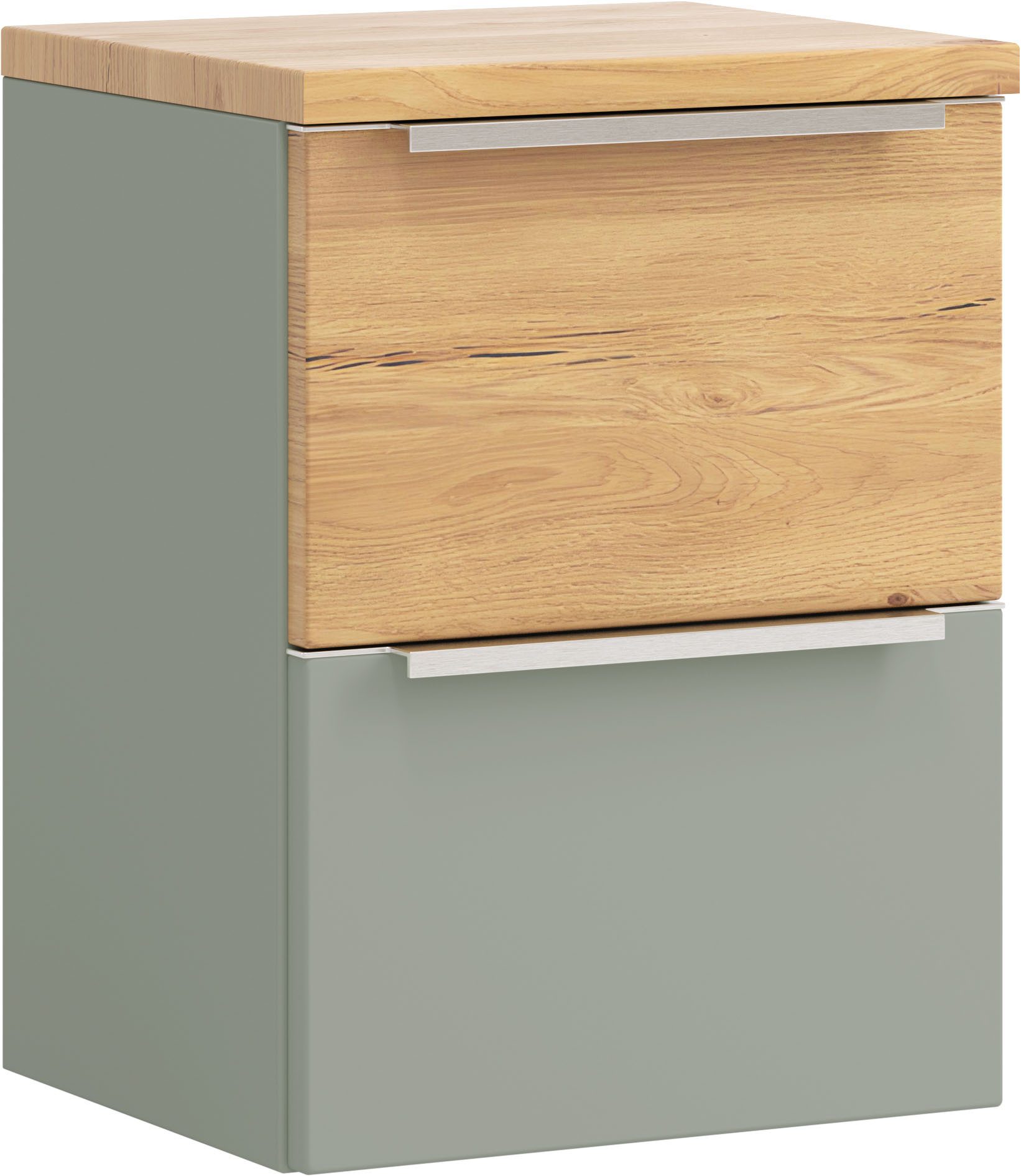 welltime Unterschrank TRIENT, Unterschrank 40 cm, Softclose-Auszüge (Maße (B/H/T): ca. 40/54/35 cm) Schilfgrün/Wildeiche, Softclose-Metallauszüge
