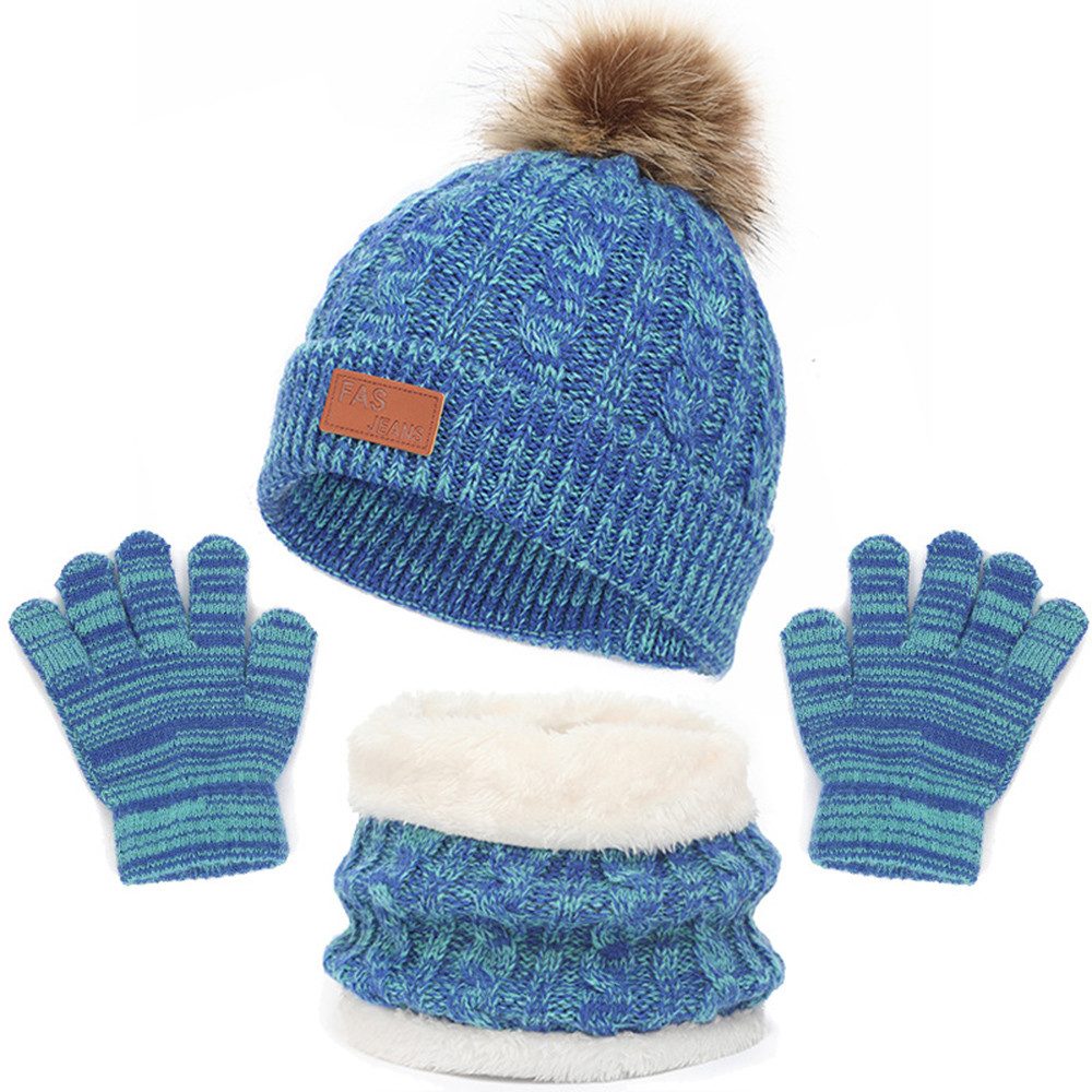Coonoor Filzhut Kinder Unisex Strickmütze Winter Warme Schal Handschuhe Set für Kinder 1-5 Jahre