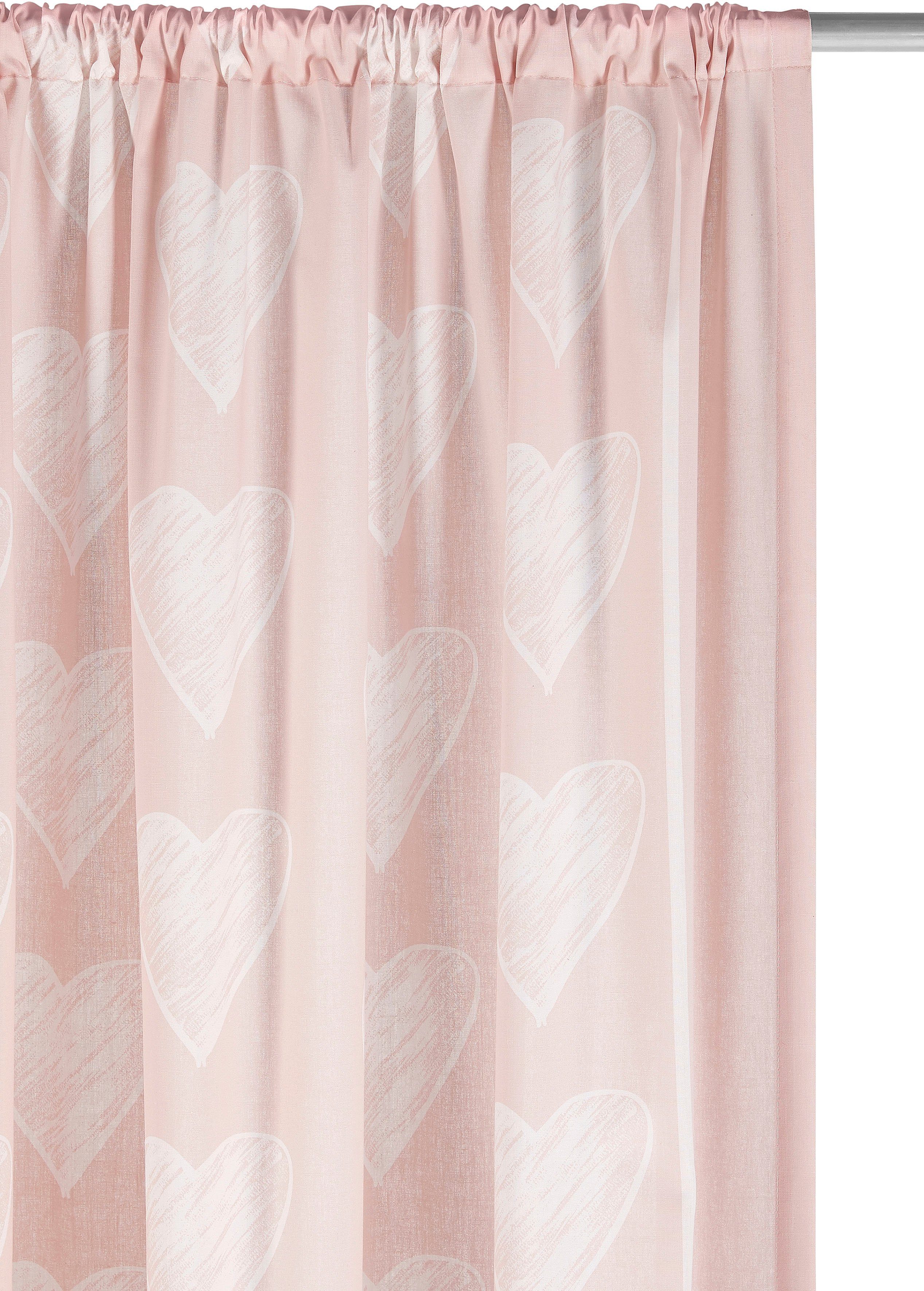 Gardine Love, Lüttenhütt, Stangendurchzug (1 Polyester, nachhaltige Kindergardine, Herz Größen, halbtransparent, St), verschiedene rosé halbtransparent