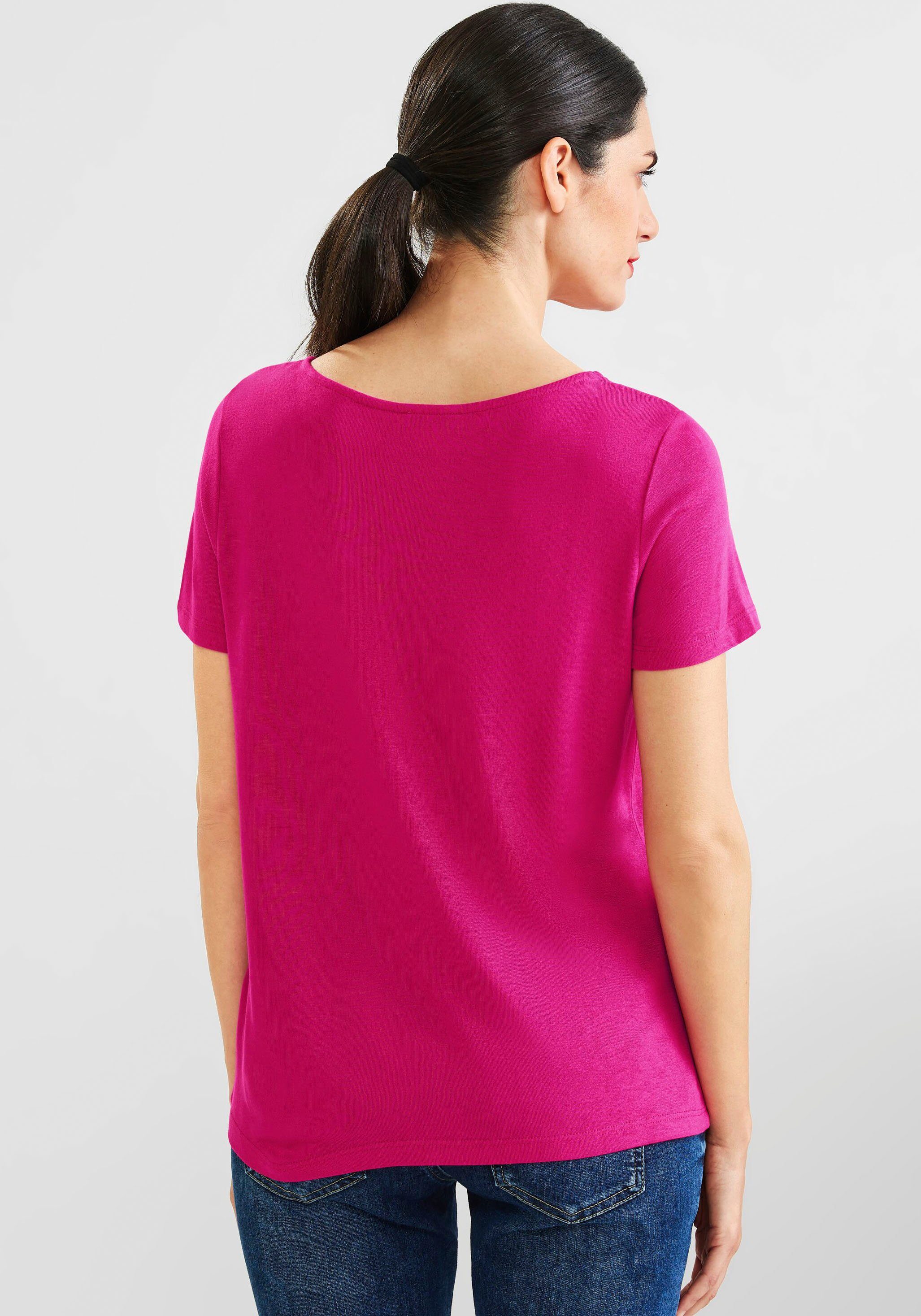 ONE STREET Unifarbe nu pink Spitzenshirt in
