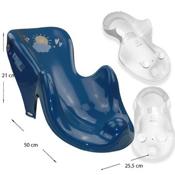 Tega-Baby Babybadewanne 6 Teile SET AB- METEO Blau + Ständer Grau -Abflussset Babybadeset, (Made in Europe Premium.set), Wanne + Sitz + Töpfchen + WC Aufsatz + Hocker + Ablauf Set+ Ständer