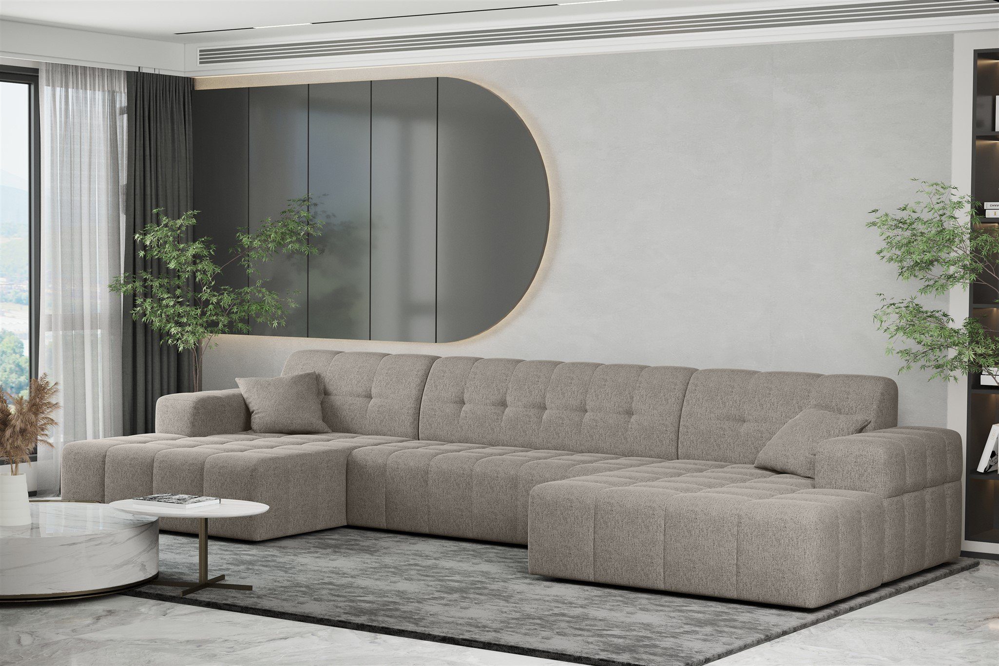 Fun Möbel Wohnlandschaft Wohnlandschaft Sofa U-Form NANCY in Stoff Neve, Rundumbezug Macciato | Wohnlandschaften