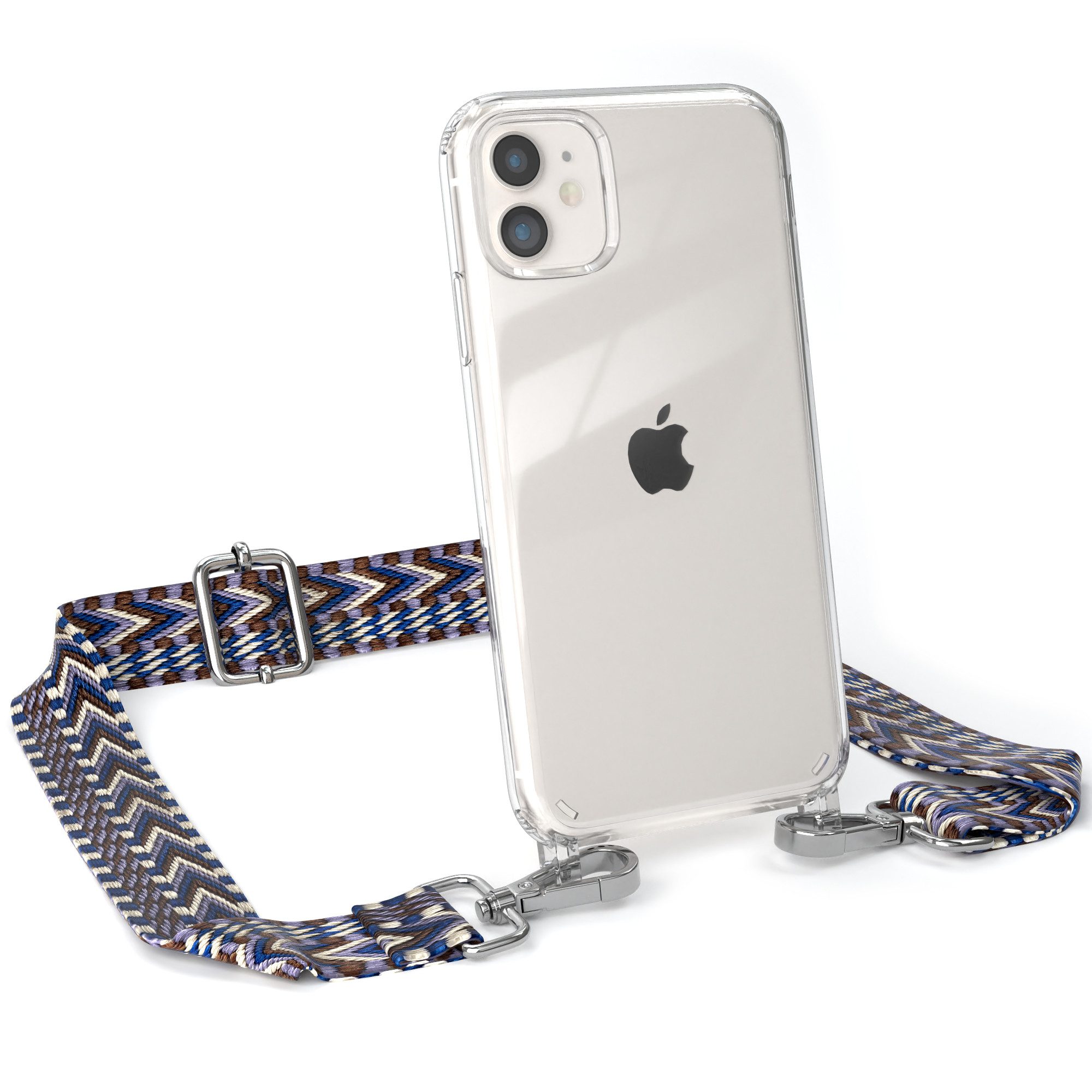 EAZY CASE Handykette Boho Umhängeband für Apple iPhone 11 6,1 Zoll, Handyband zum Wechseln geflochtenes Taschenband Festivalbag Boho Blau