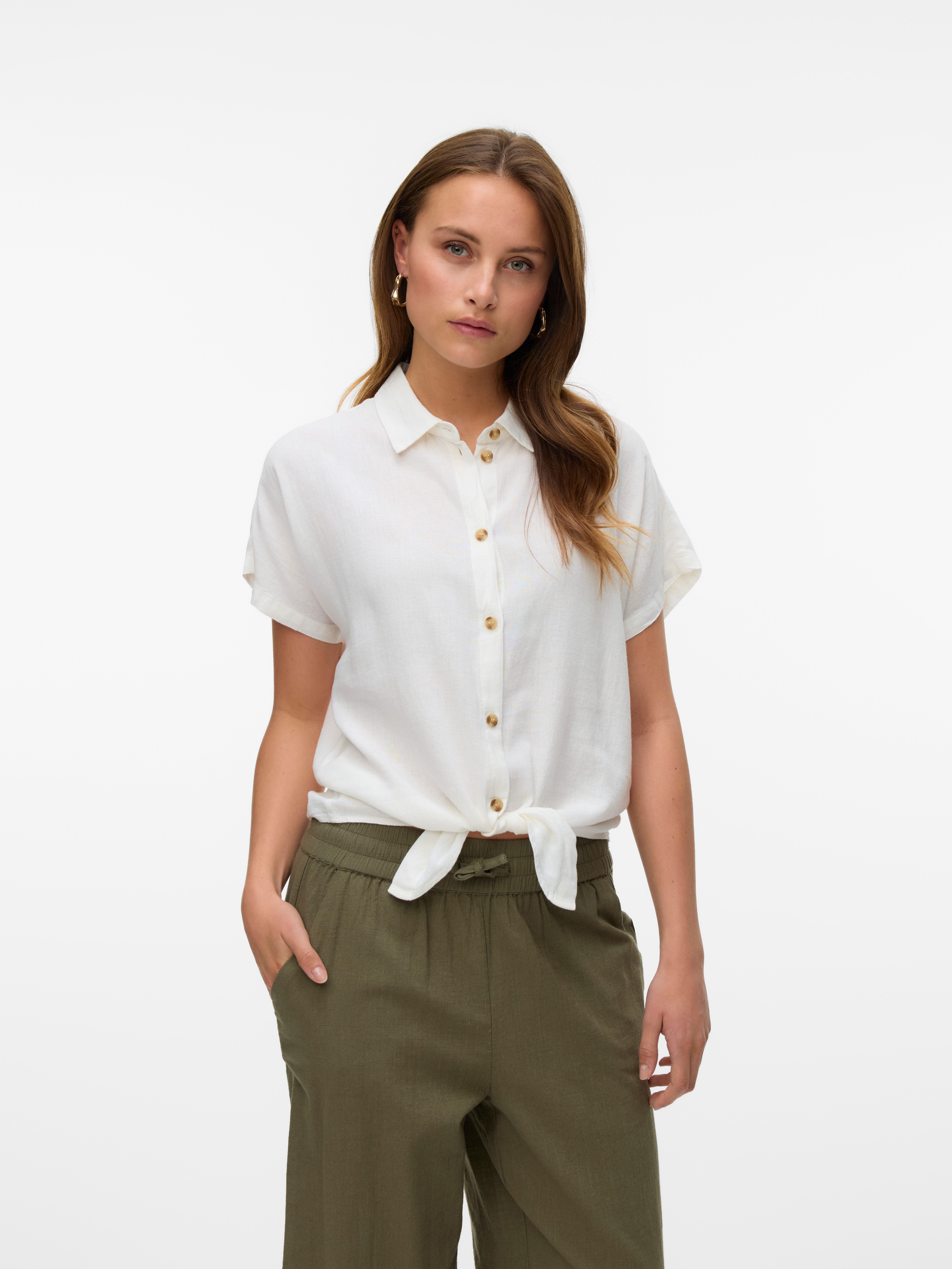 Vero Moda Kurzarmbluse VMTHEA SS TIE SHIRT WVN NOOS Viskosemischung, loose fit